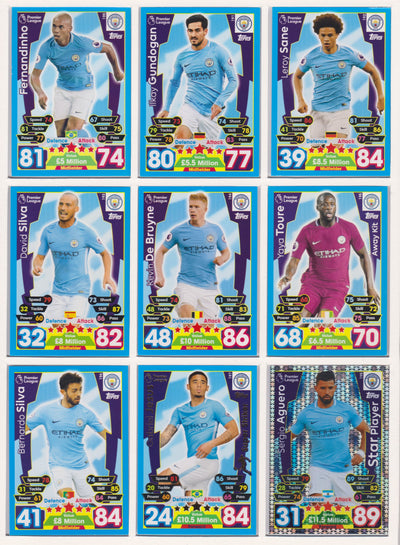 000. MANCHESTER CITY - KOMPLETT SETT MED TOPPS MATCH ATTAX PREMIER LEAGUE 2017/18