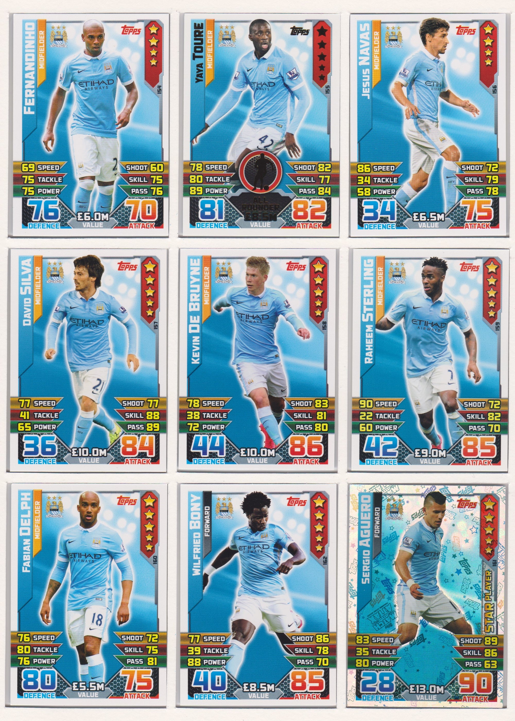 000. MANCHESTER CITY - KOMPLETT SETT MED TOPPS MATCH ATTAX PREMIER LEAGUE 2015/16