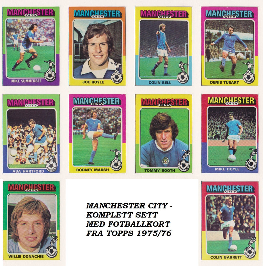 MANCHESTER CITY - KOMPLETT SETT MED FOTBALLKORT FRA TOPPS 1975/76
