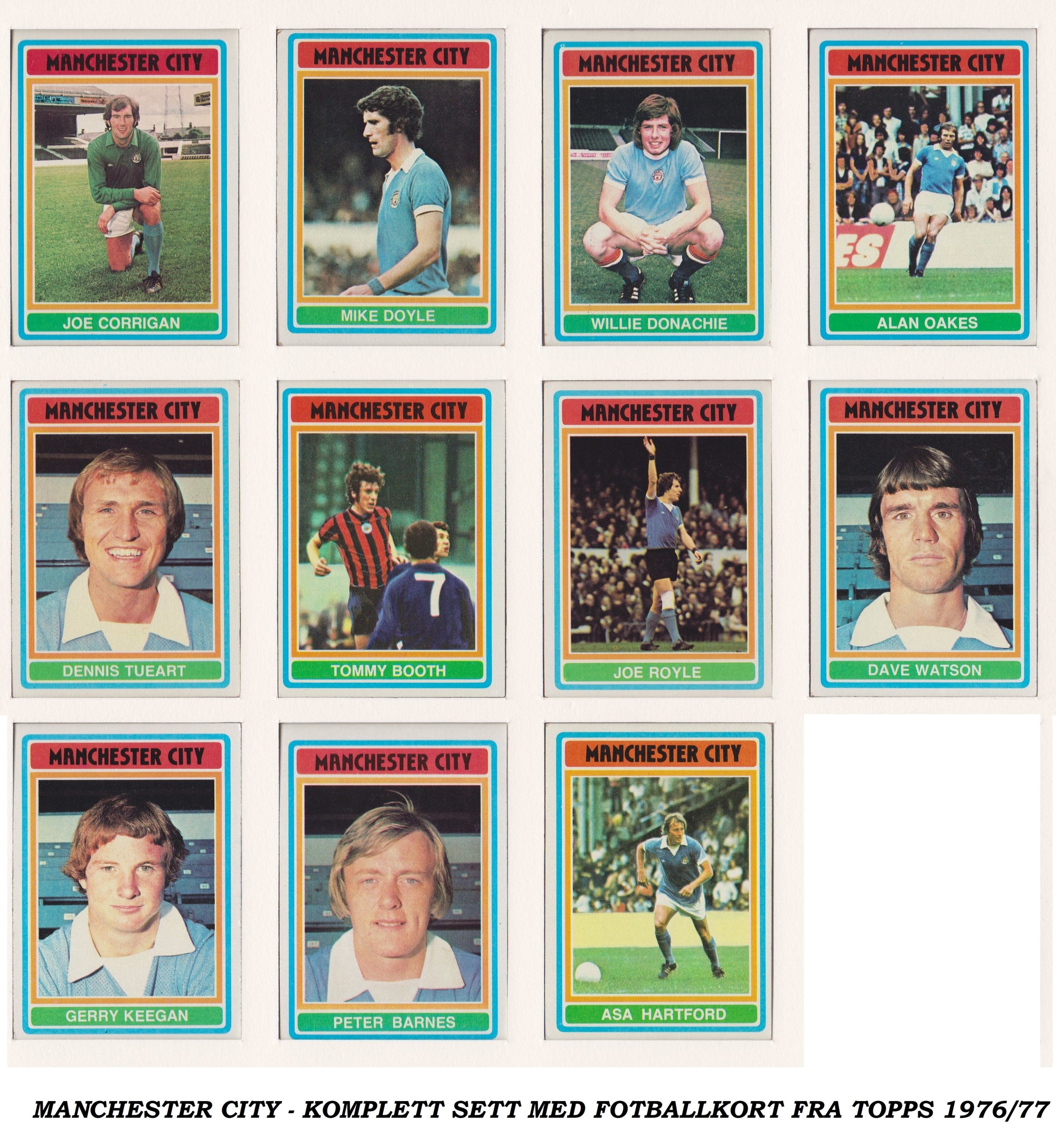 000. MANCHESTER CITY - KOMPLETT SETT MED FOTBALLKORT FRA TOPPS 1976/77