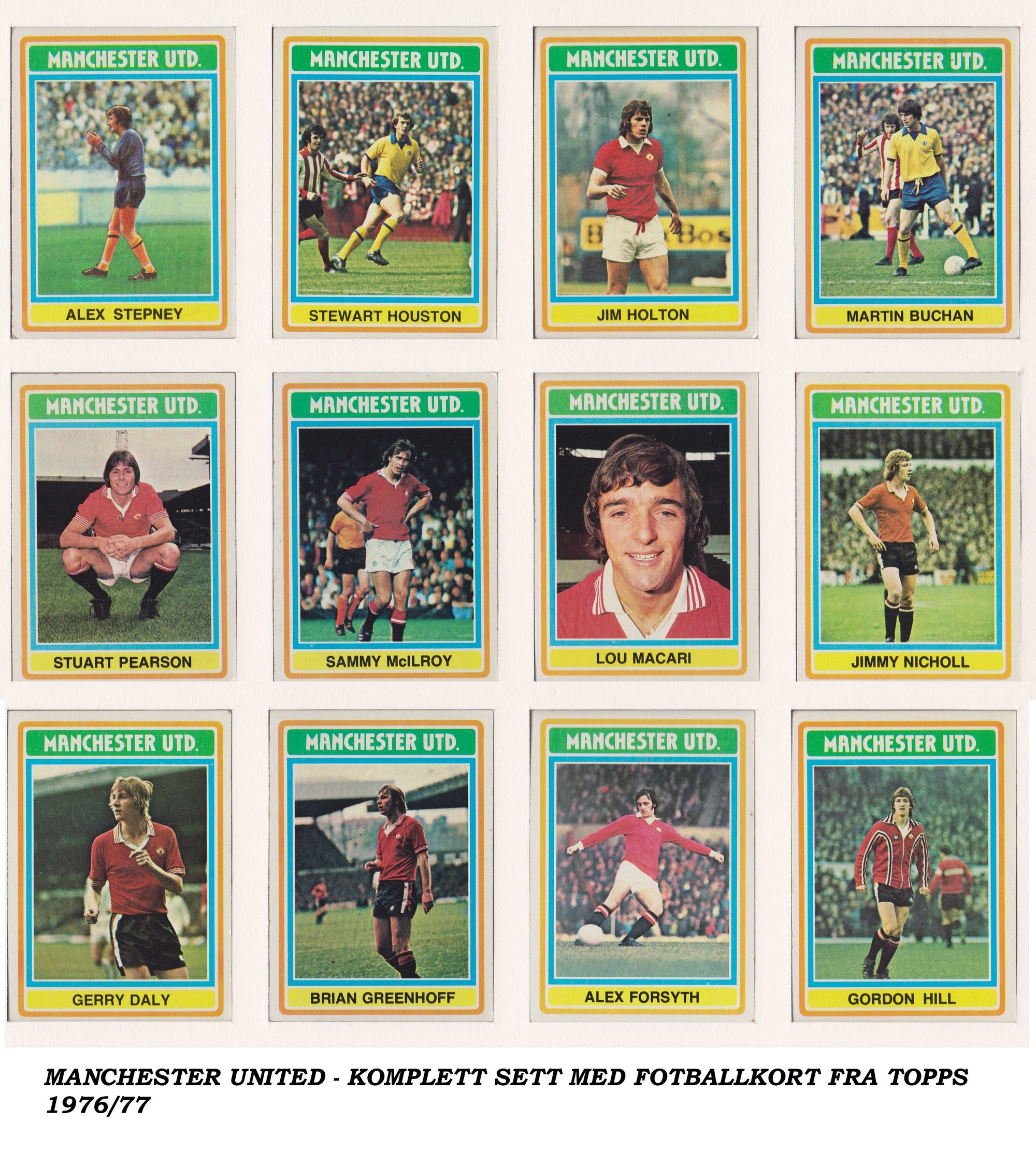000. MANCHESTER UNITED - KOMPLETT SETT MED FOTBALLKORT FRA TOPPS 1976/77