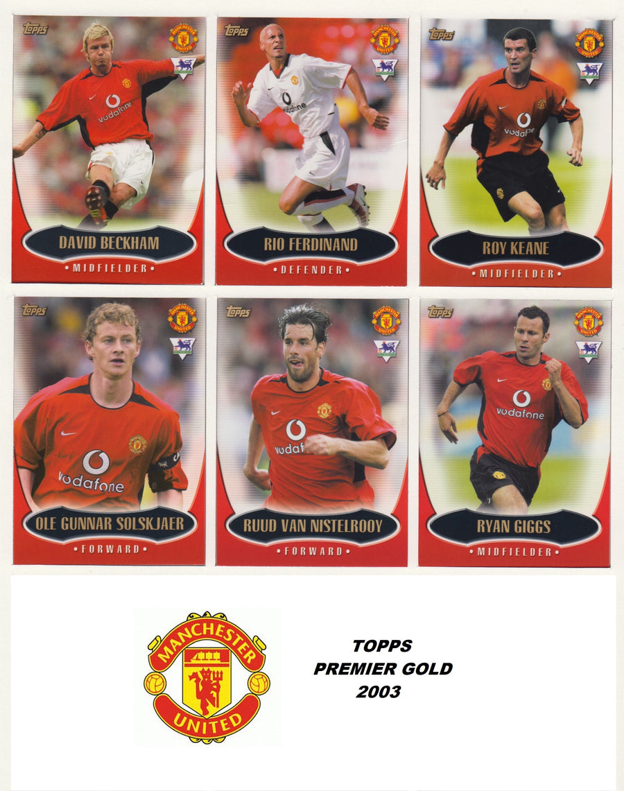 000. MANCHESTER UNITED - KOMPLETT SETT MED FOTBALLKORT TOPPS PREMIER GOLD 2003