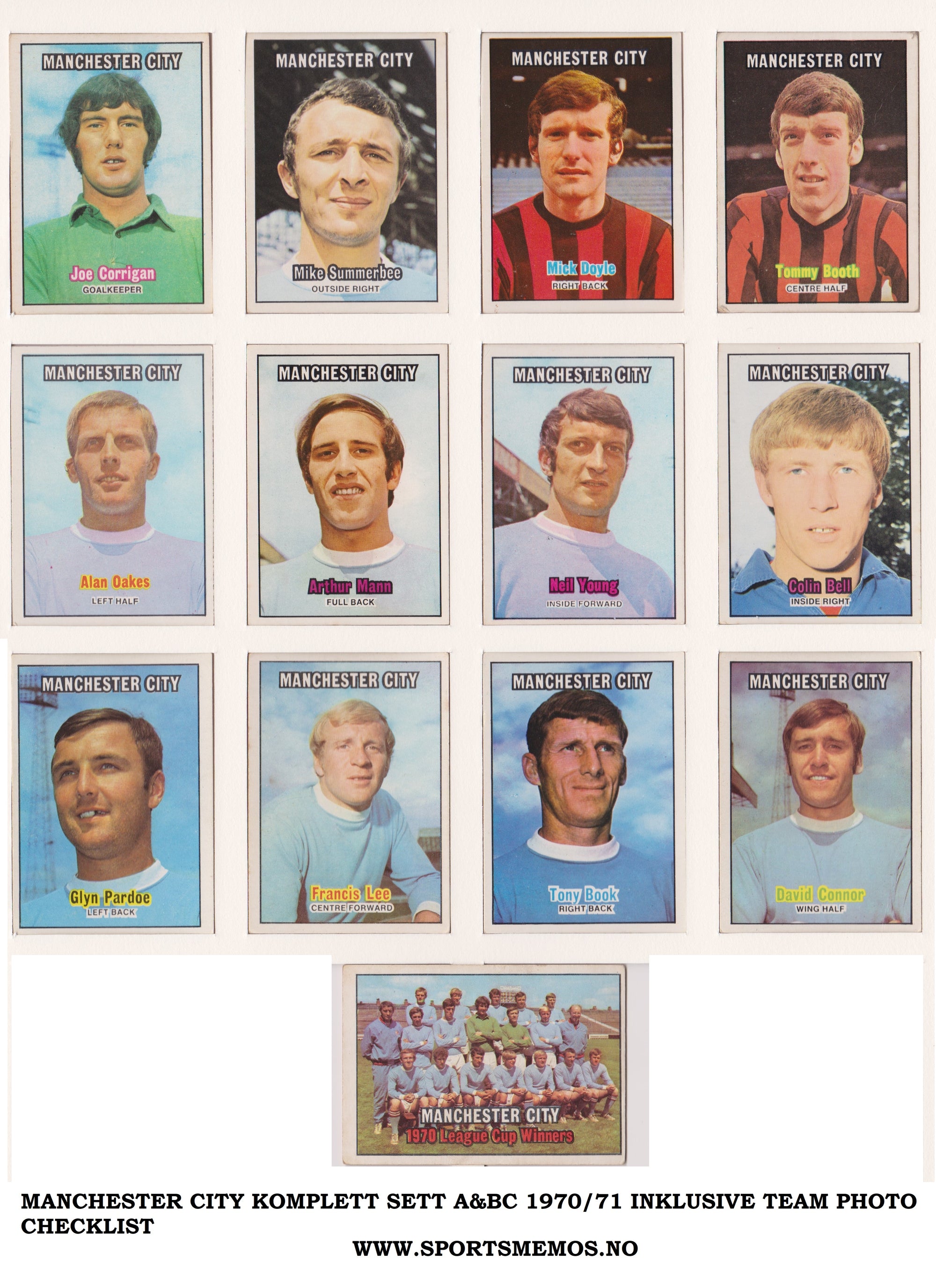 000. MANCHESTER CITY - KOMPLETT SETT MED FOTBALLKORT FRA A&BC 1970/71