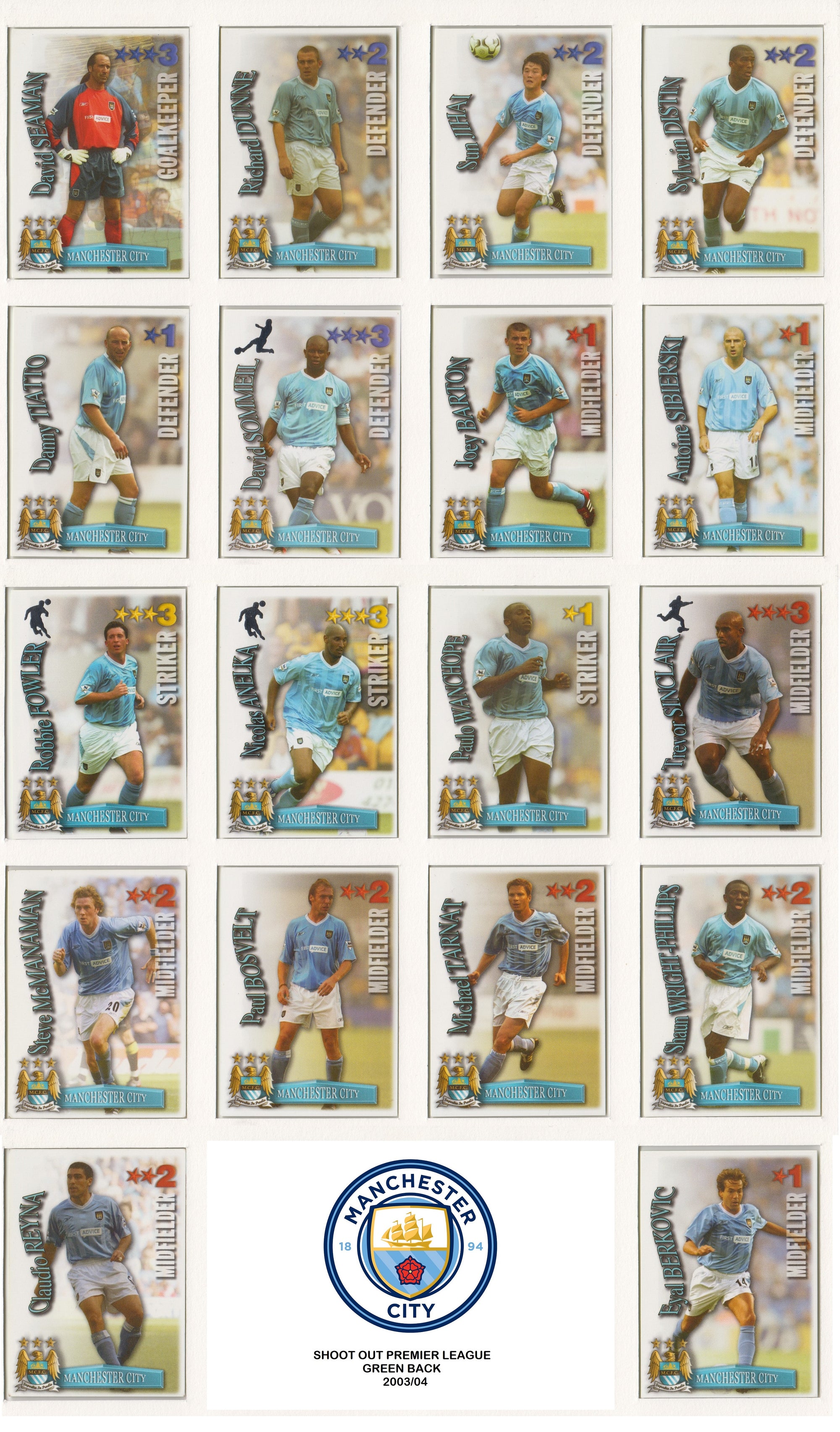000. MANCHESTER CITY - KOMPLETT SETT MED SHOOT OUT PREMIER LEAGUE 2003/04