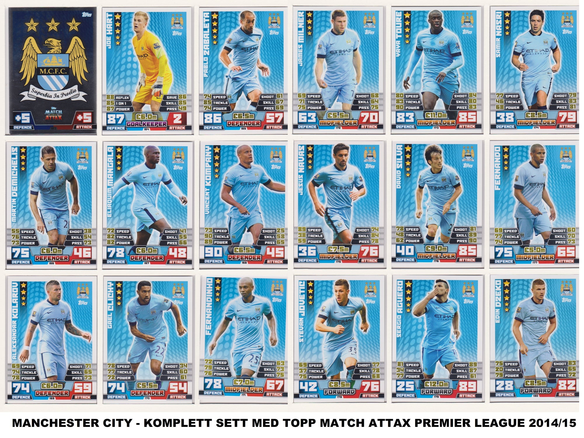 000. MANCHESTER CITY - KOMPLETT SETT MED TOPPS MATCH ATTAX PREMIER LEAGUE 2014/15