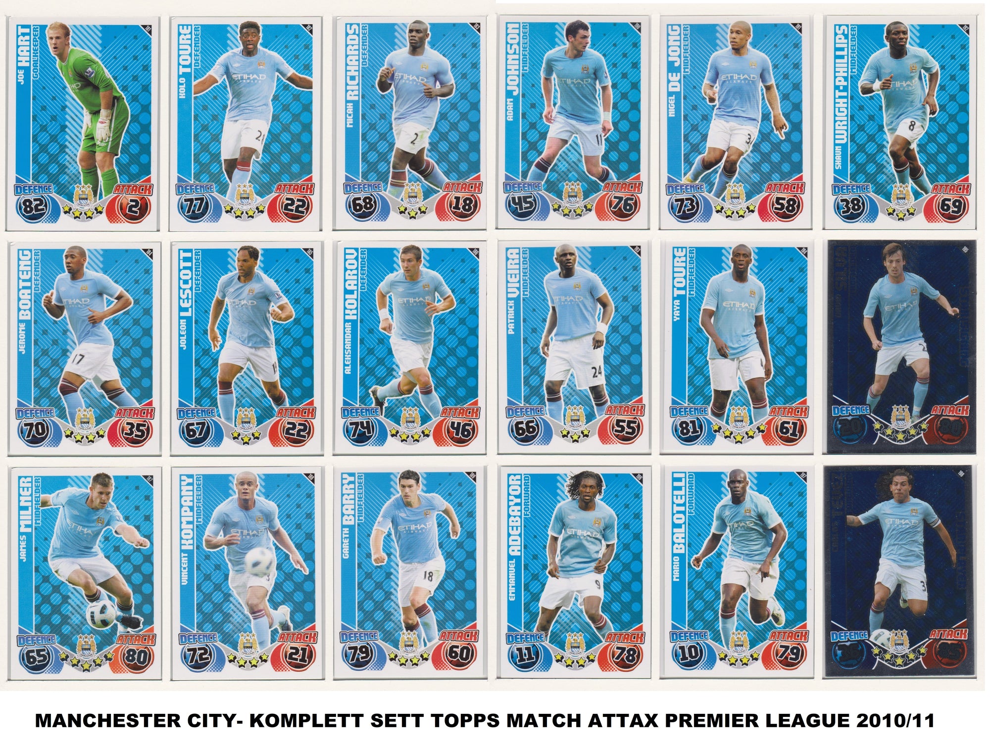 000. MANCHESTER CITY  - KOMPLETT SETT MED TOPPS MATCH ATTAX PREMIER LEAGUE 2010/11