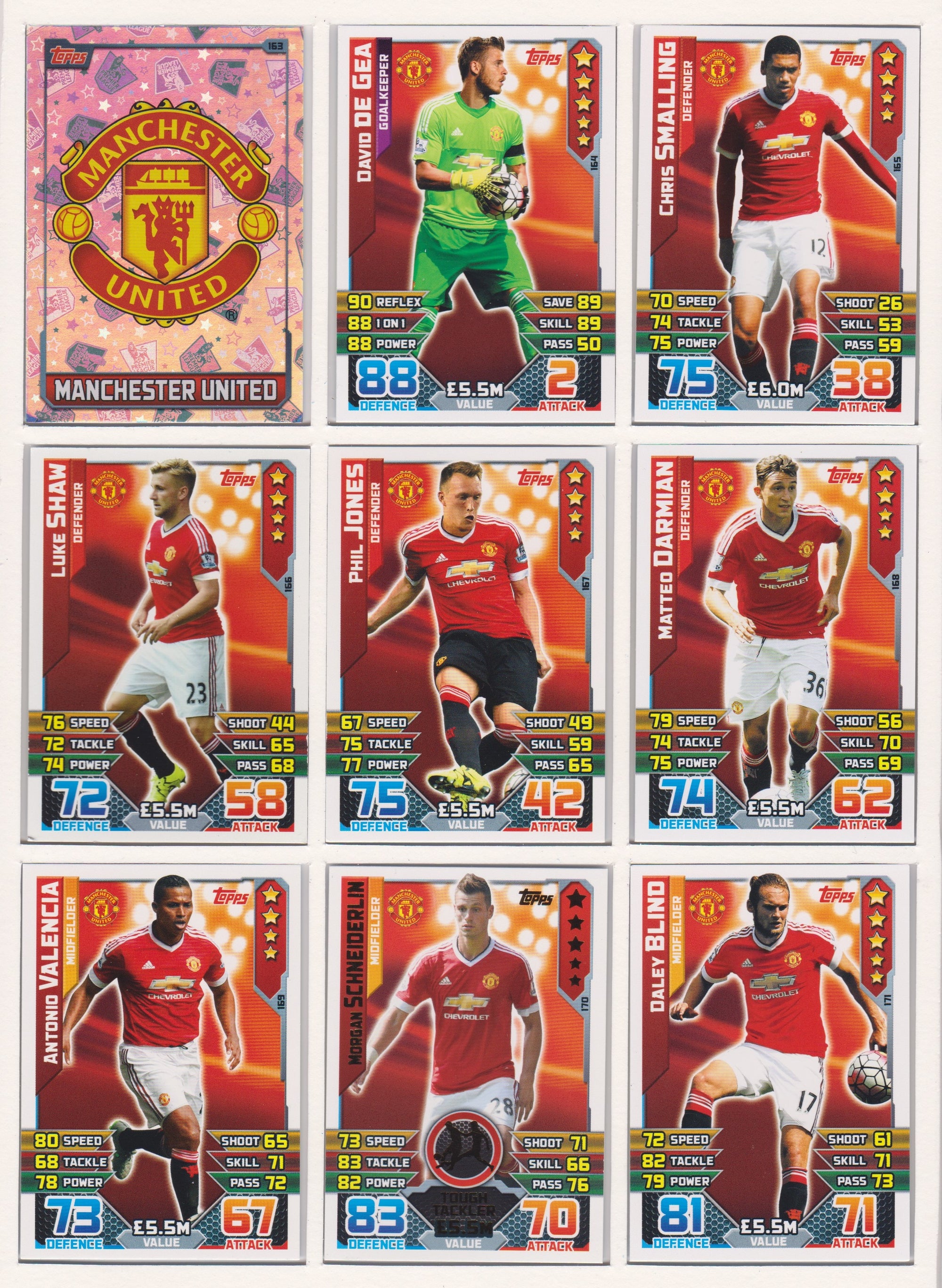 000. MANCHESTER UNITED - KOMPLETT SETT MED TOPPS MATCH ATTAX PREMIER LEAGUE 2015/16