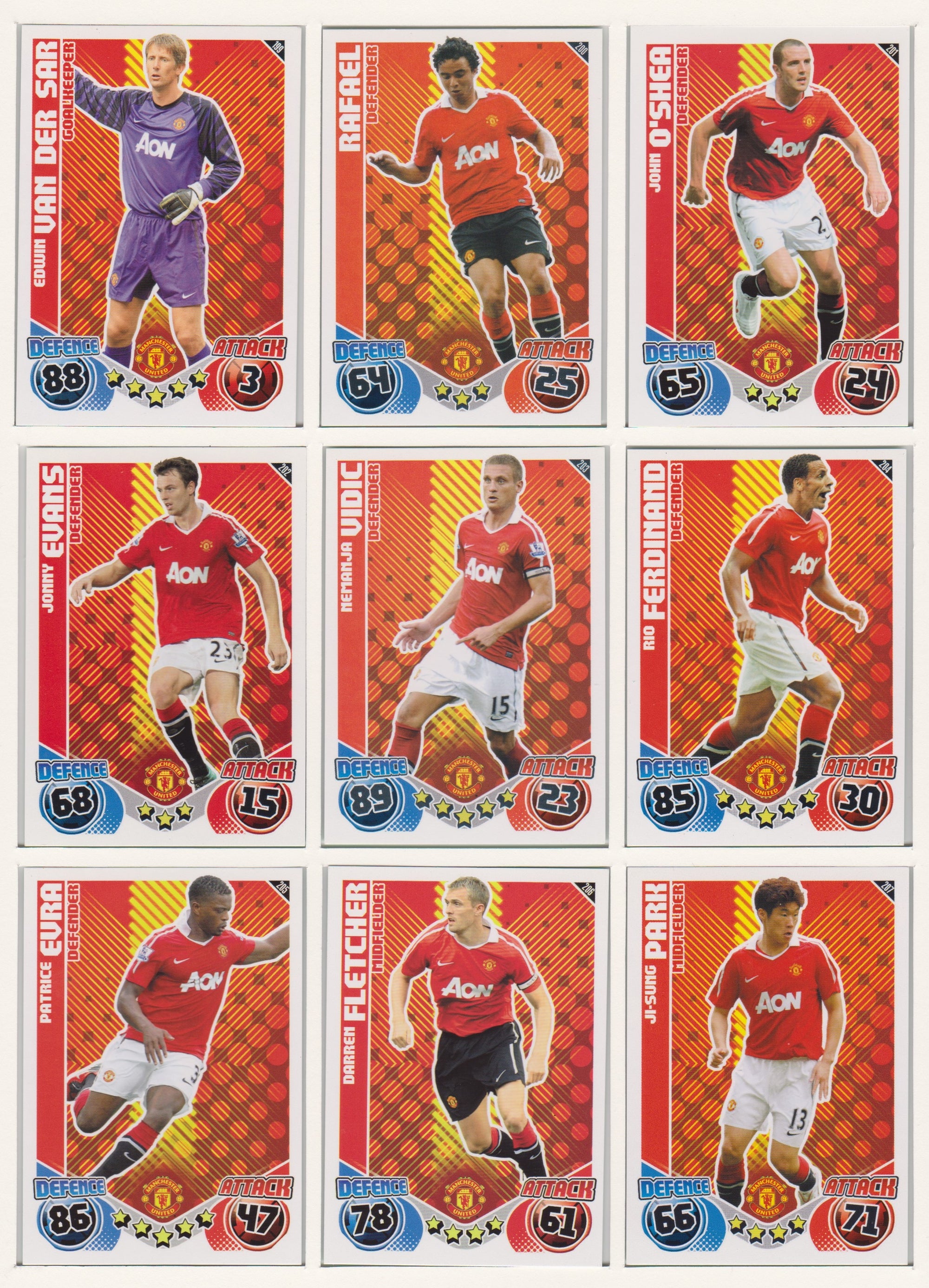 000. MANCHESTER UNITED - KOMPLETT SETT MED TOPPS MATCH ATTAX PREMIER LEAGUE 2010/11