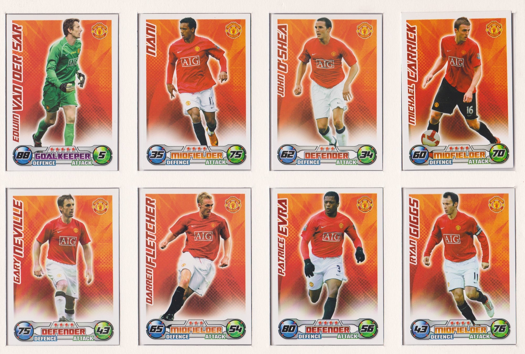 000. MANCHESTER UNITED - KOMPLETT SETT MED FOTBALLKORT FRA MATCH ATTAX 2008/09