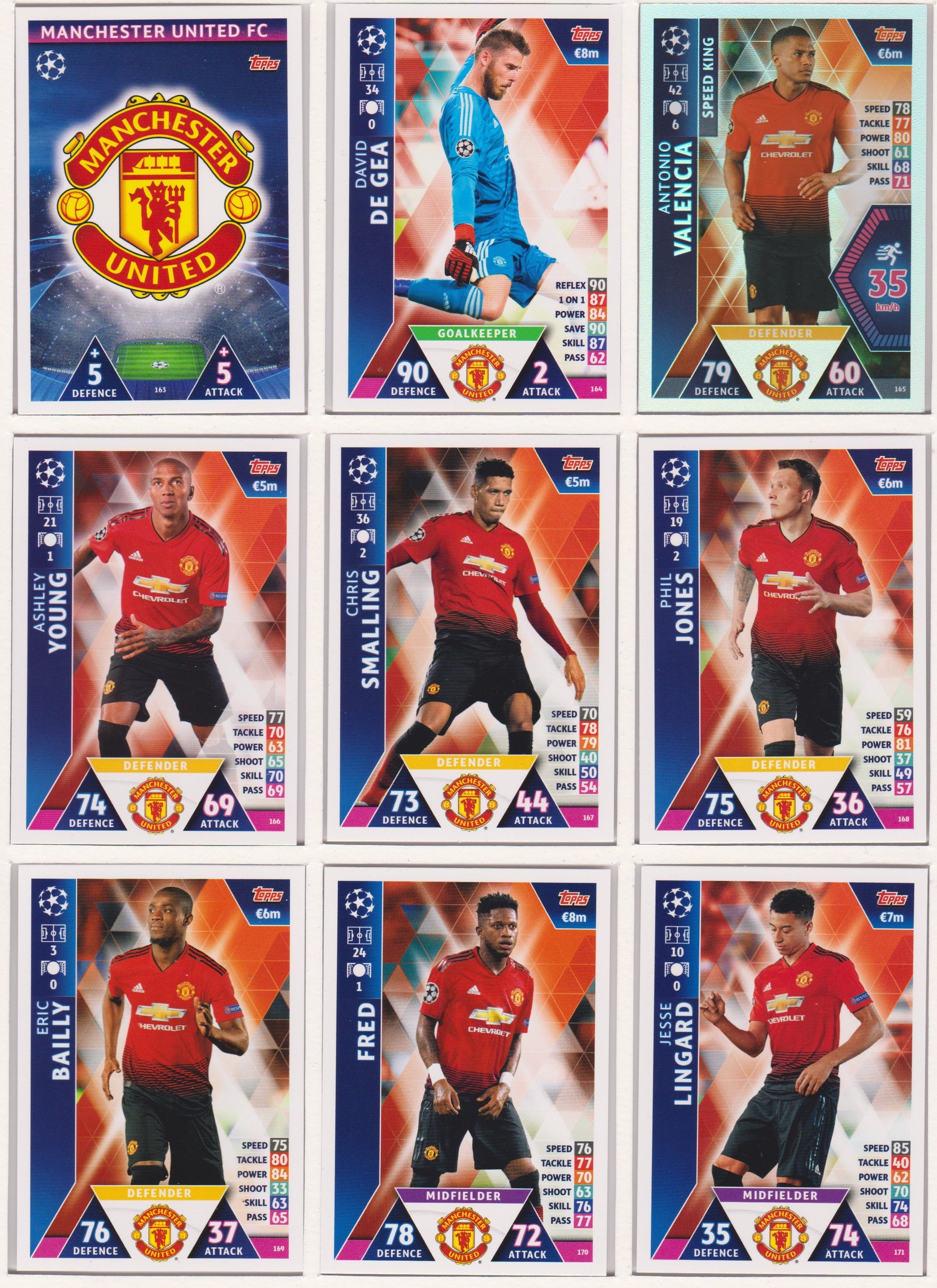 000. MANCHESTER UNITED - KOMPLETT SETT MED TOPPS MATCH ATTAX CHAMPIONS LEAGUE 2018/19