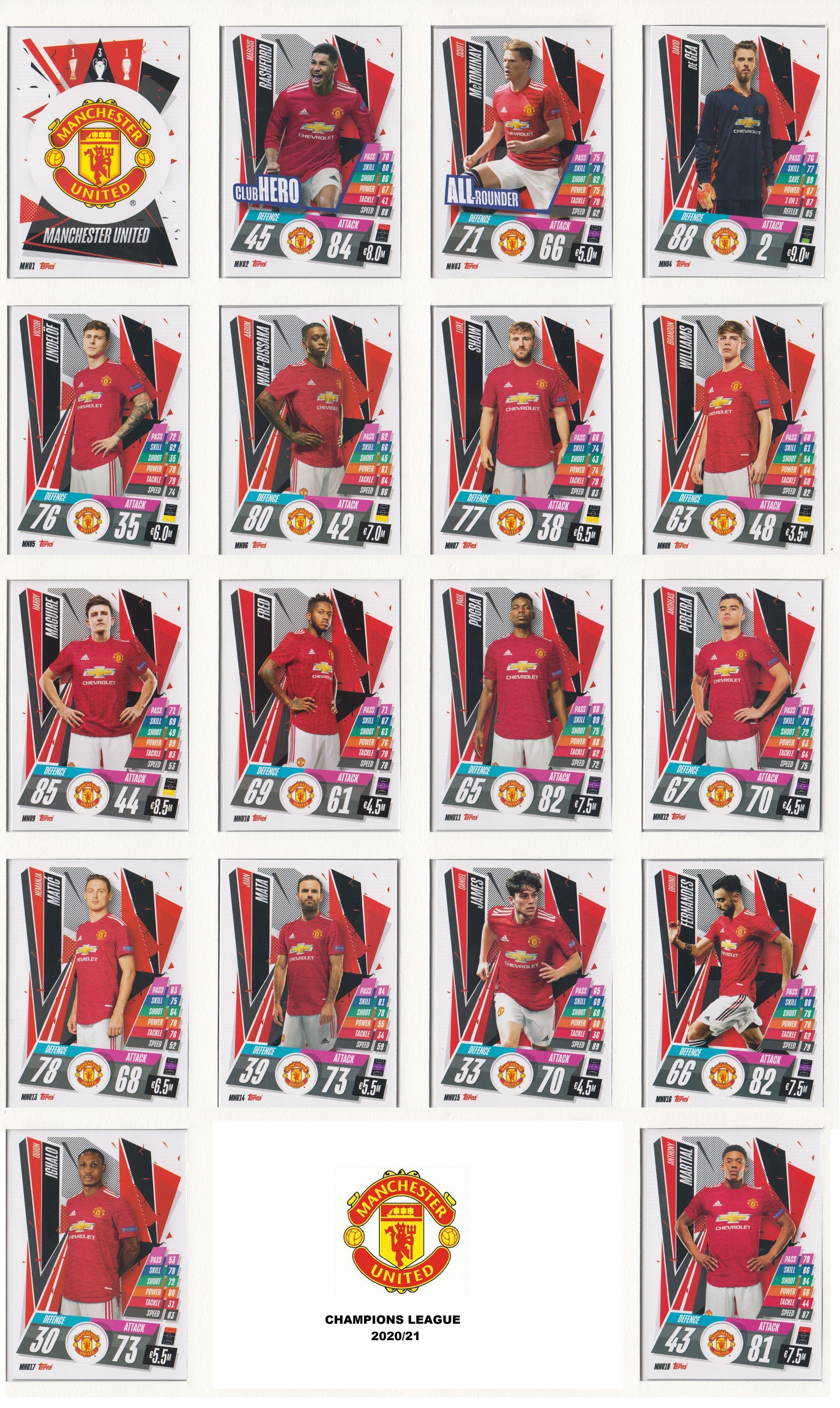 MANCHESTER UNITED KOMPLETT SETT MED TOPPS CHAMPIONS LEAGUE 2020/21