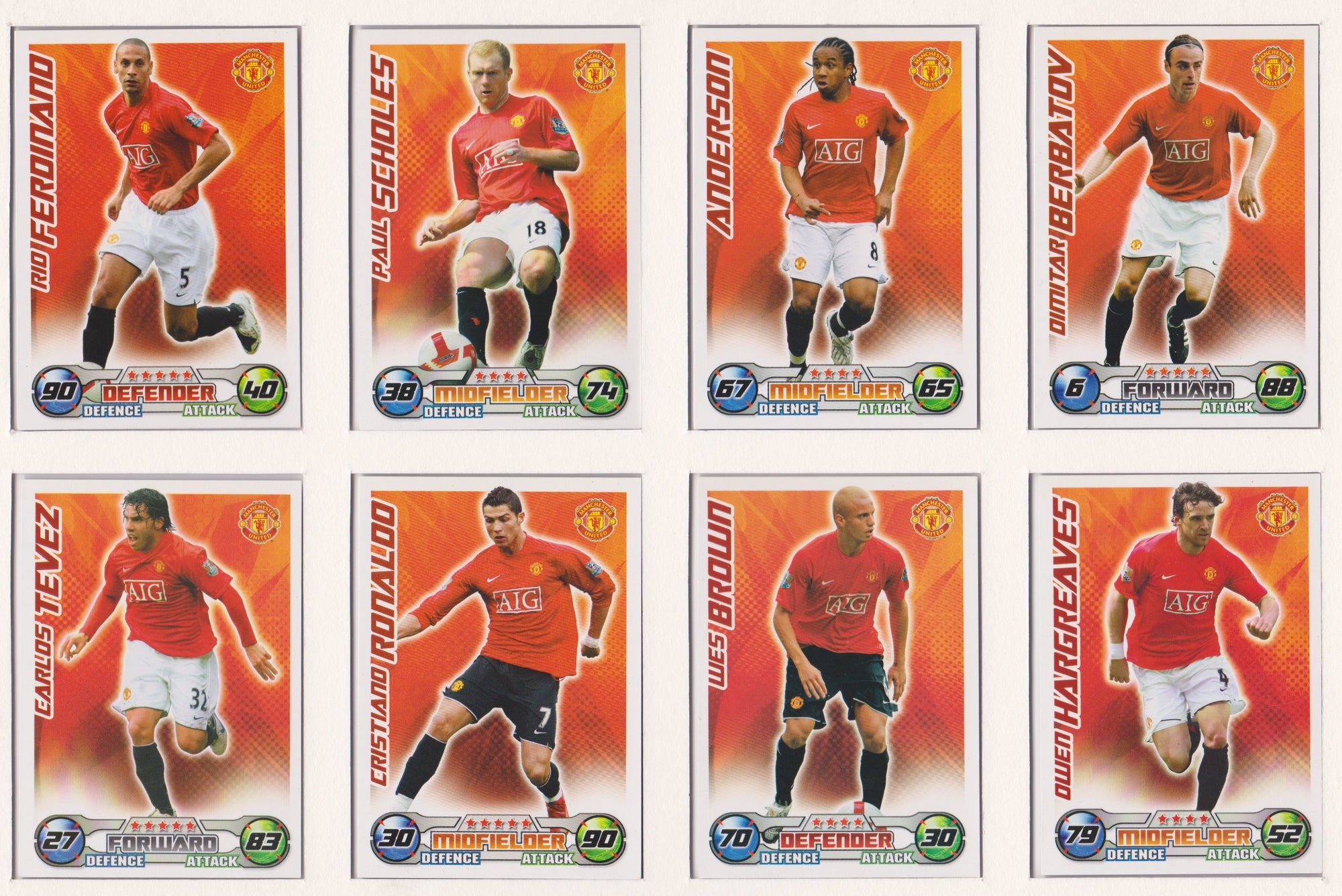 000. MANCHESTER UNITED - KOMPLETT SETT MED FOTBALLKORT FRA MATCH ATTAX 2008/09