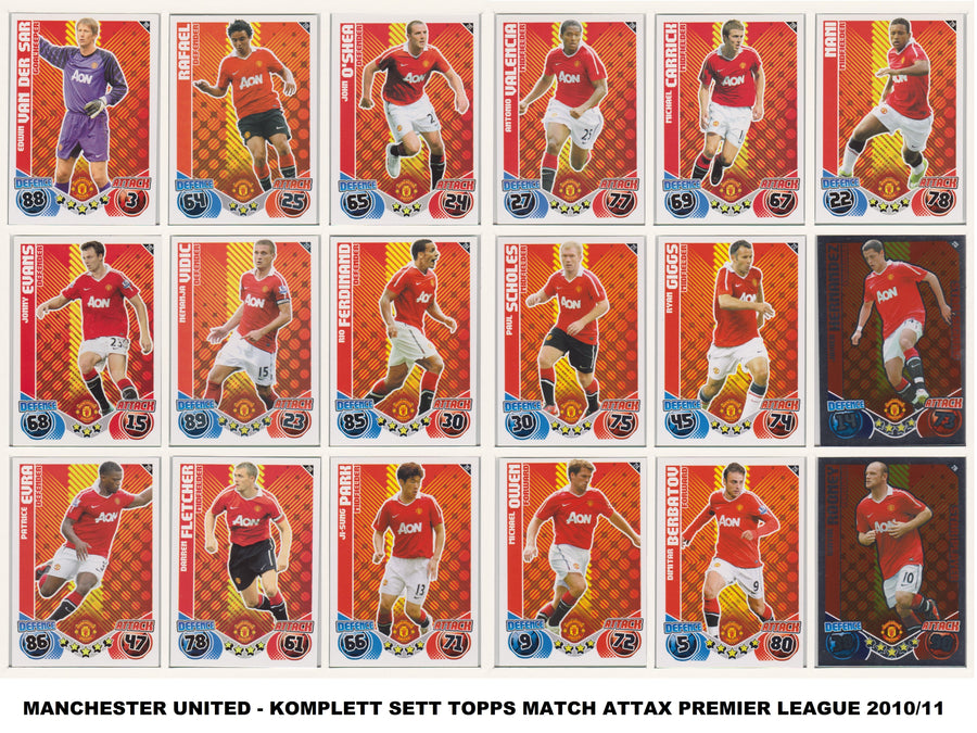 000. MANCHESTER UNITED - KOMPLETT SETT MED TOPPS MATCH ATTAX PREMIER LEAGUE 2010/11