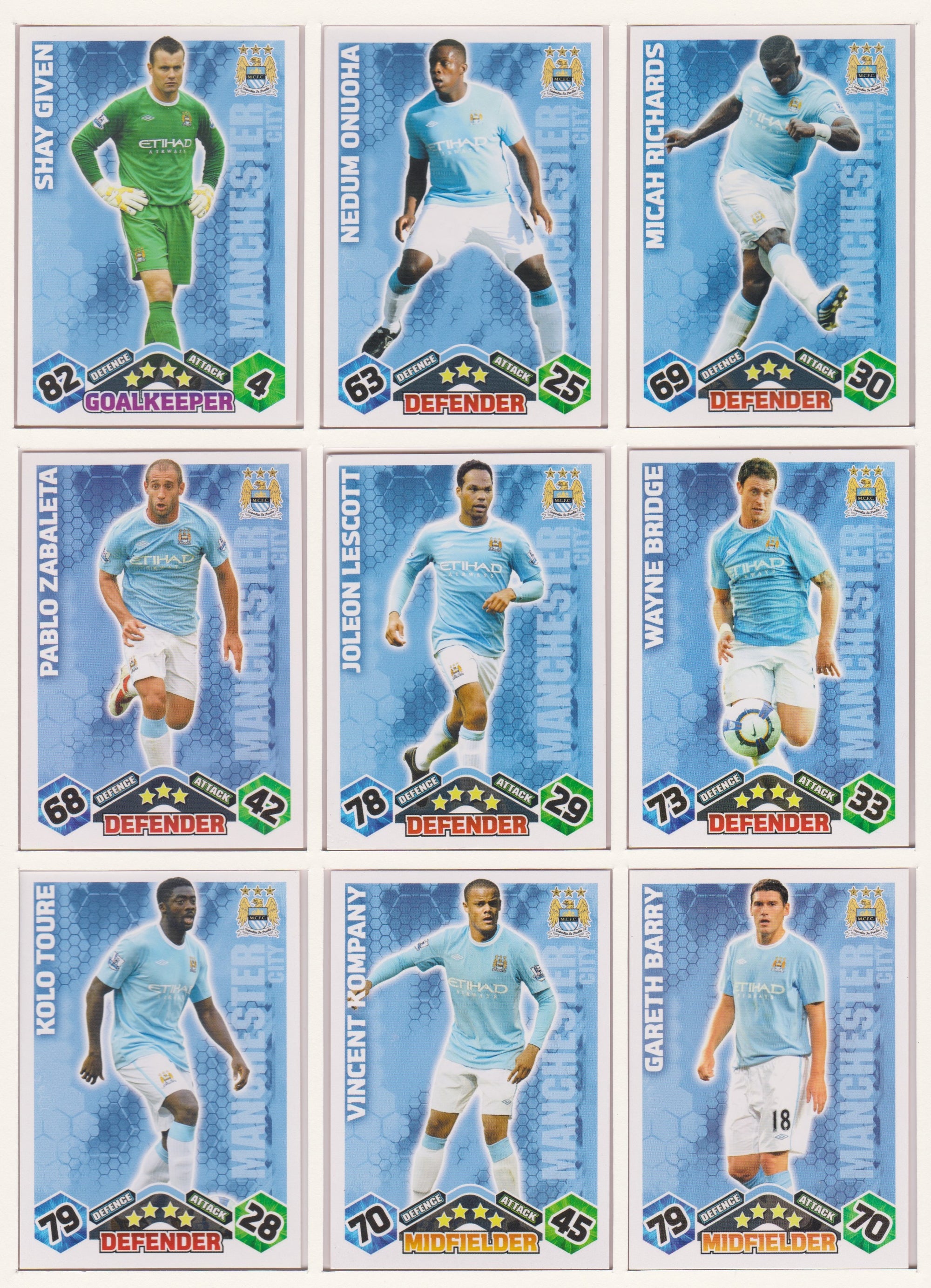 000. MANCHESTER CITY - KOMPLETT SETT MED TOPPS MATCH ATTAX PREMIER LEAGUE 2009/10