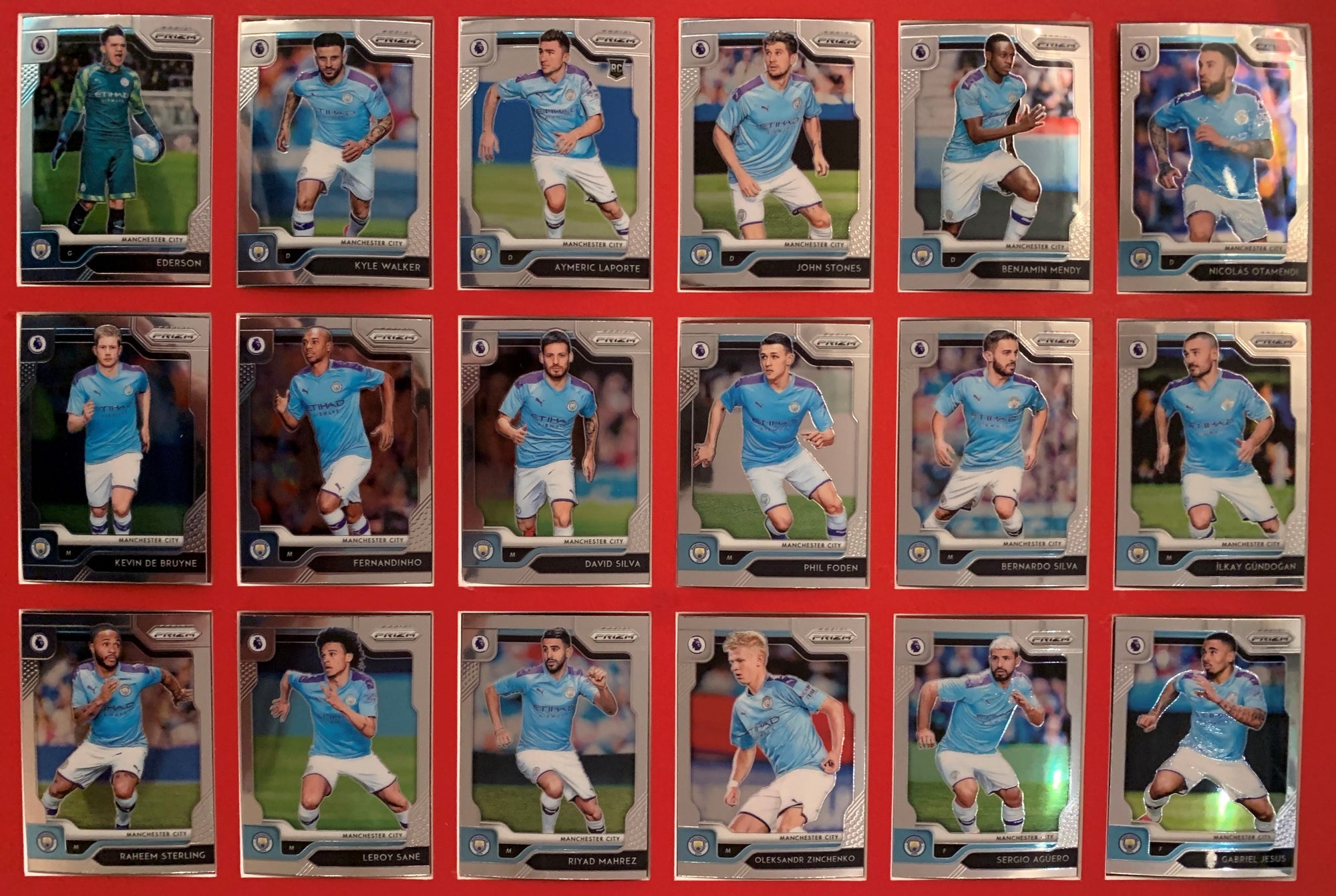 000. MANCHESTER CITY - KOMPLETT SETT MED PANINI PRIZM PREMIER LEAGUE 2019/20
