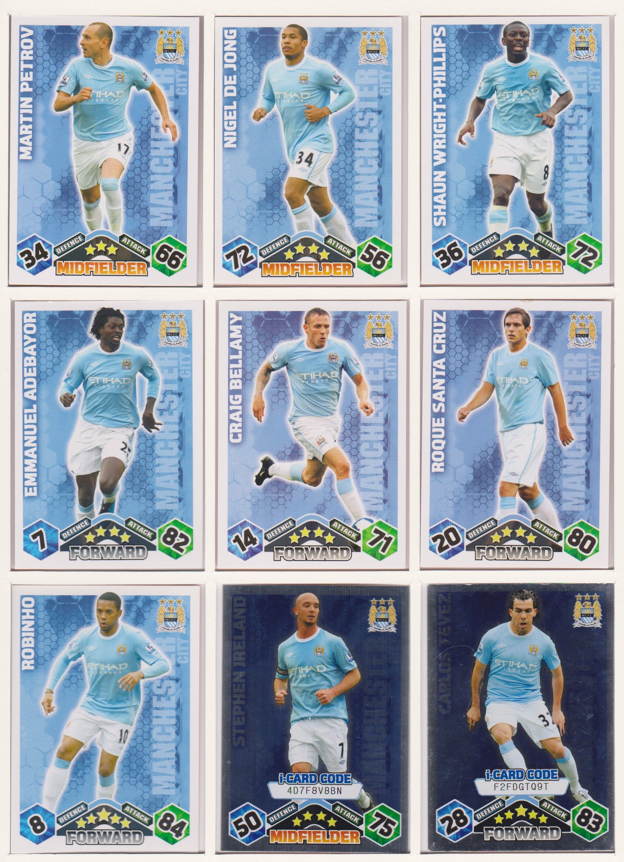 000. MANCHESTER CITY - KOMPLETT SETT MED TOPPS MATCH ATTAX PREMIER LEAGUE 2009/10