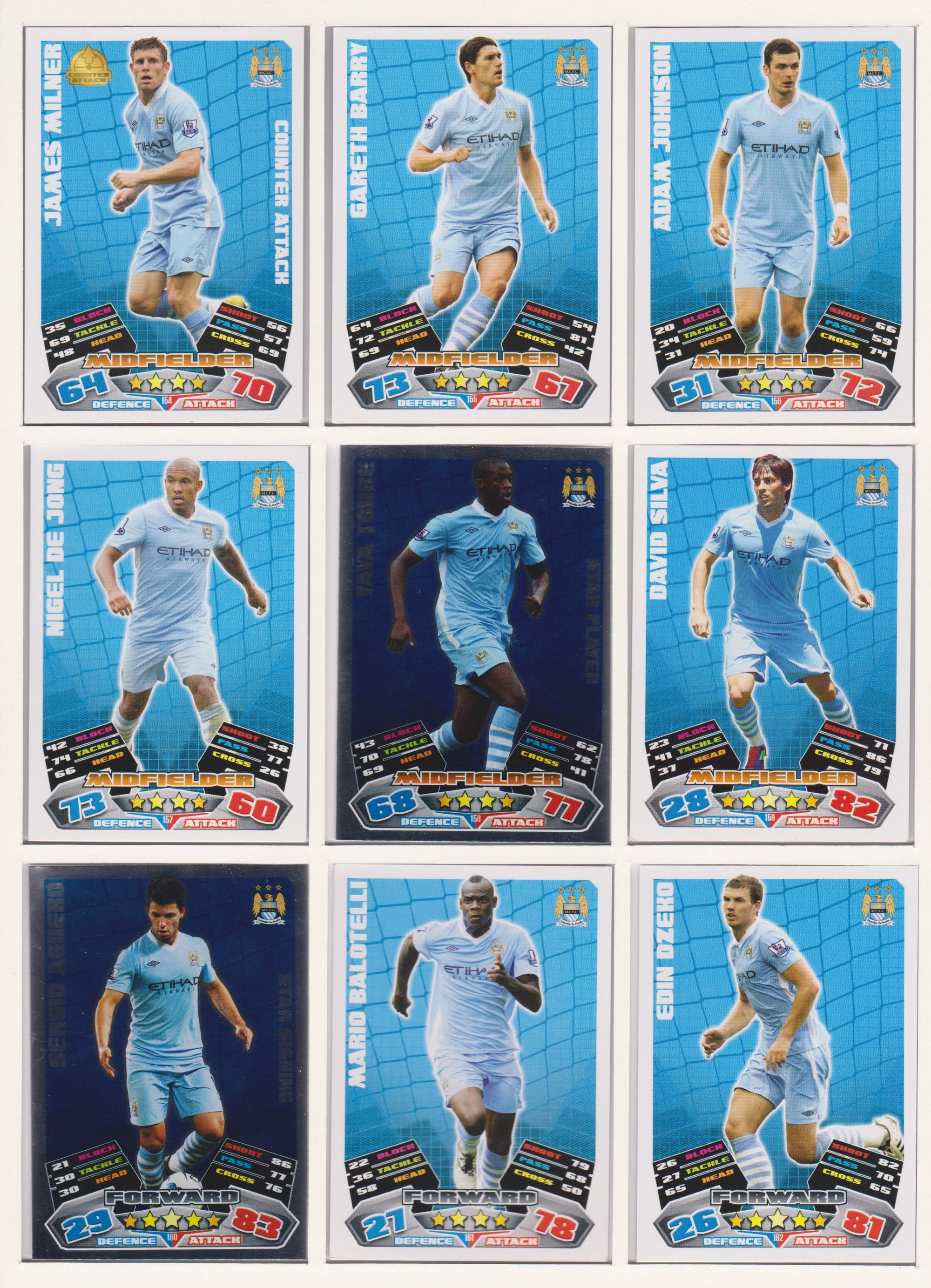 000. MANCHESTER CITY - KOMPLETT SETT MED TOPPS MATCH ATTAX PREMIER LEAGUE 2011/12