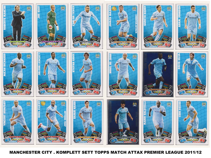 000. MANCHESTER CITY - KOMPLETT SETT MED TOPPS MATCH ATTAX PREMIER LEAGUE 2011/12