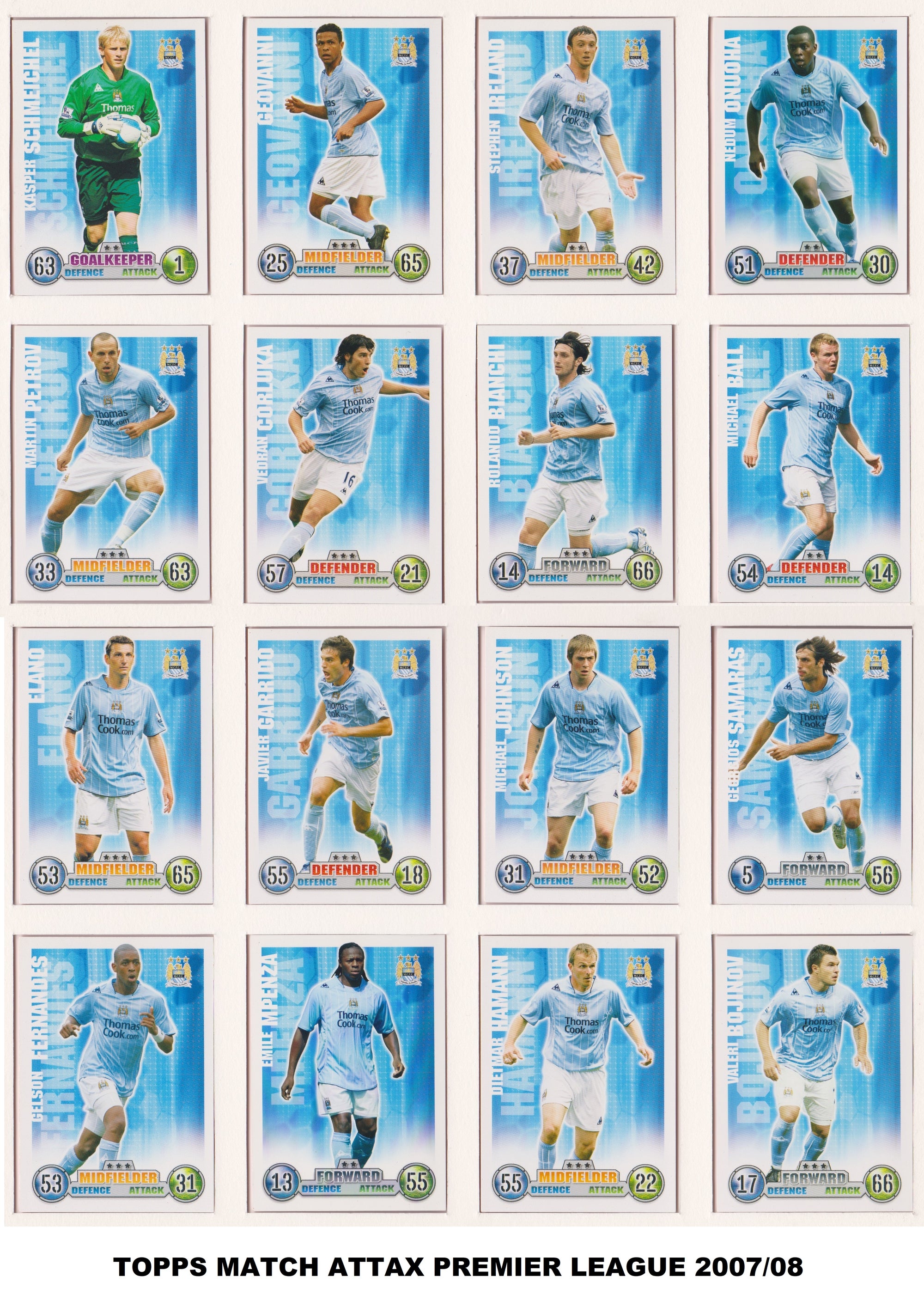 000. MANCHESTER CITY - KOMPLETT SETT MED FOTBALLKORT FRA MATCH ATTAX 2007/08
