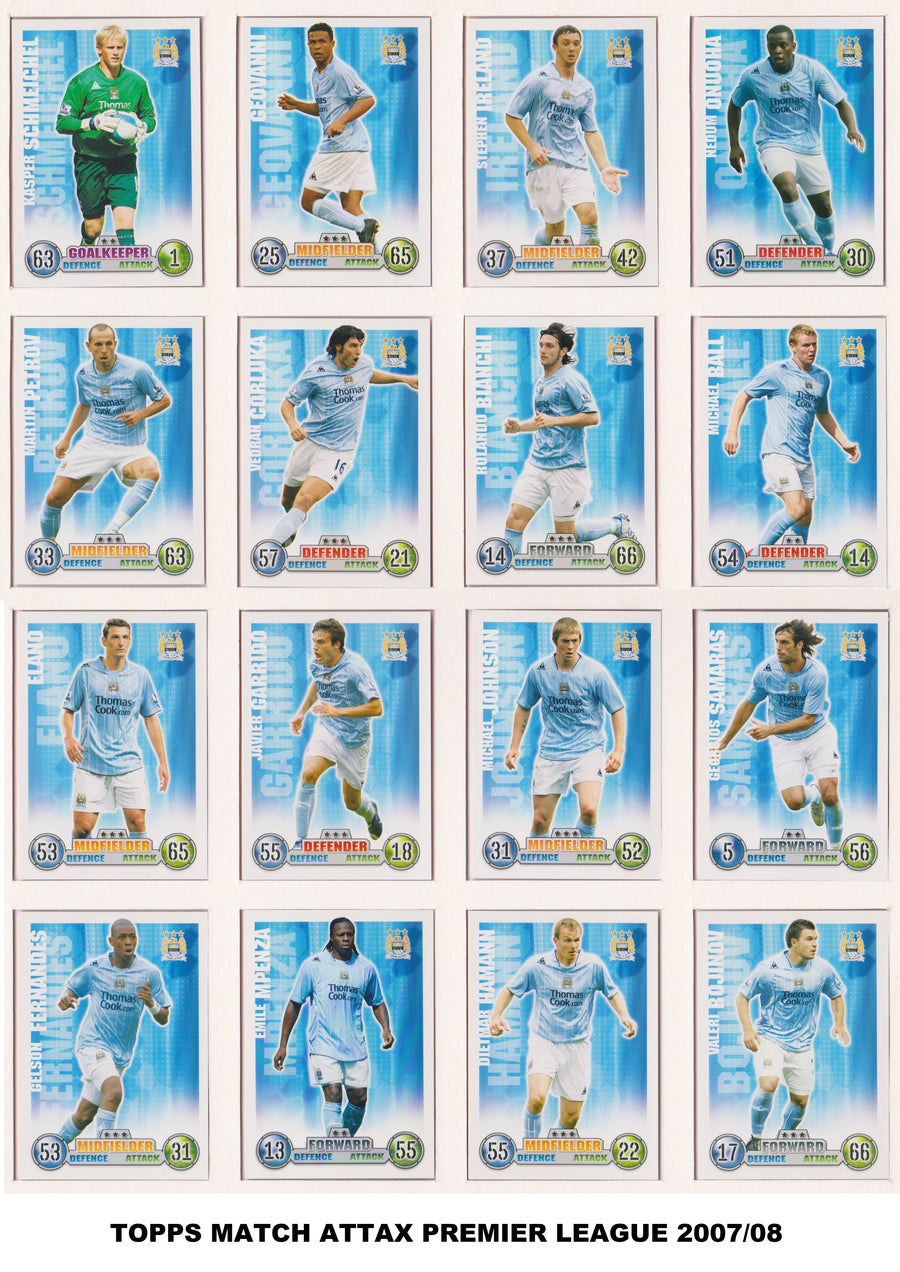 000. MANCHESTER CITY - KOMPLETT SETT MED FOTBALLKORT FRA MATCH ATTAX 2007/08