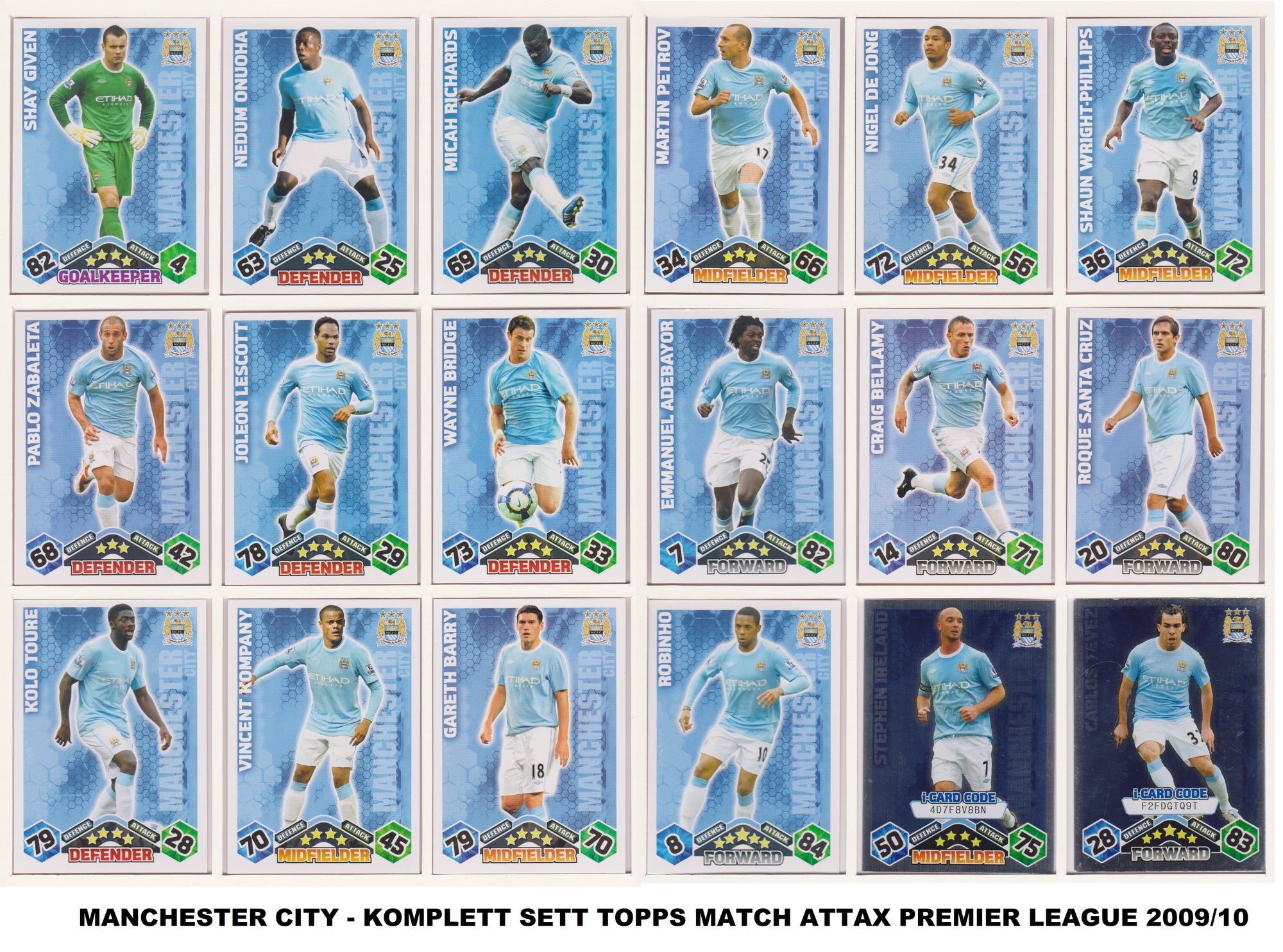 000. MANCHESTER CITY - KOMPLETT SETT MED TOPPS MATCH ATTAX PREMIER LEAGUE 2009/10