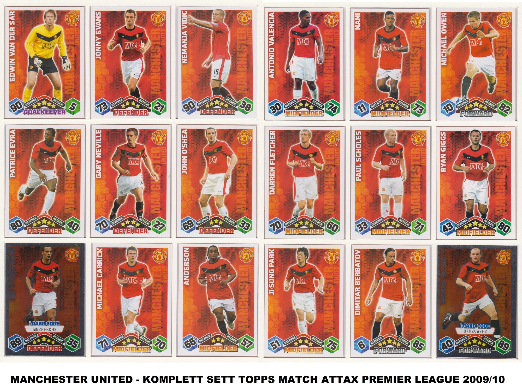 000. MANCHESTER UNITED - KOMPLETT SETT MED TOPPS MATCH ATTAX PREMIER LEAGUE 2009/10