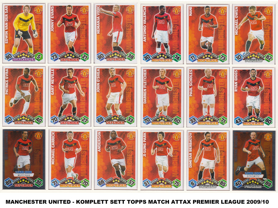 000. MANCHESTER UNITED - KOMPLETT SETT MED TOPPS MATCH ATTAX PREMIER LEAGUE 2009/10