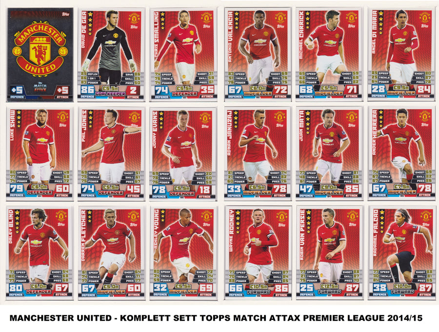 000. MANCHESTER UNITED - KOMPLETT SETT MED TOPPS MATCH ATTAX PREMIER LEAGUE 2014/15
