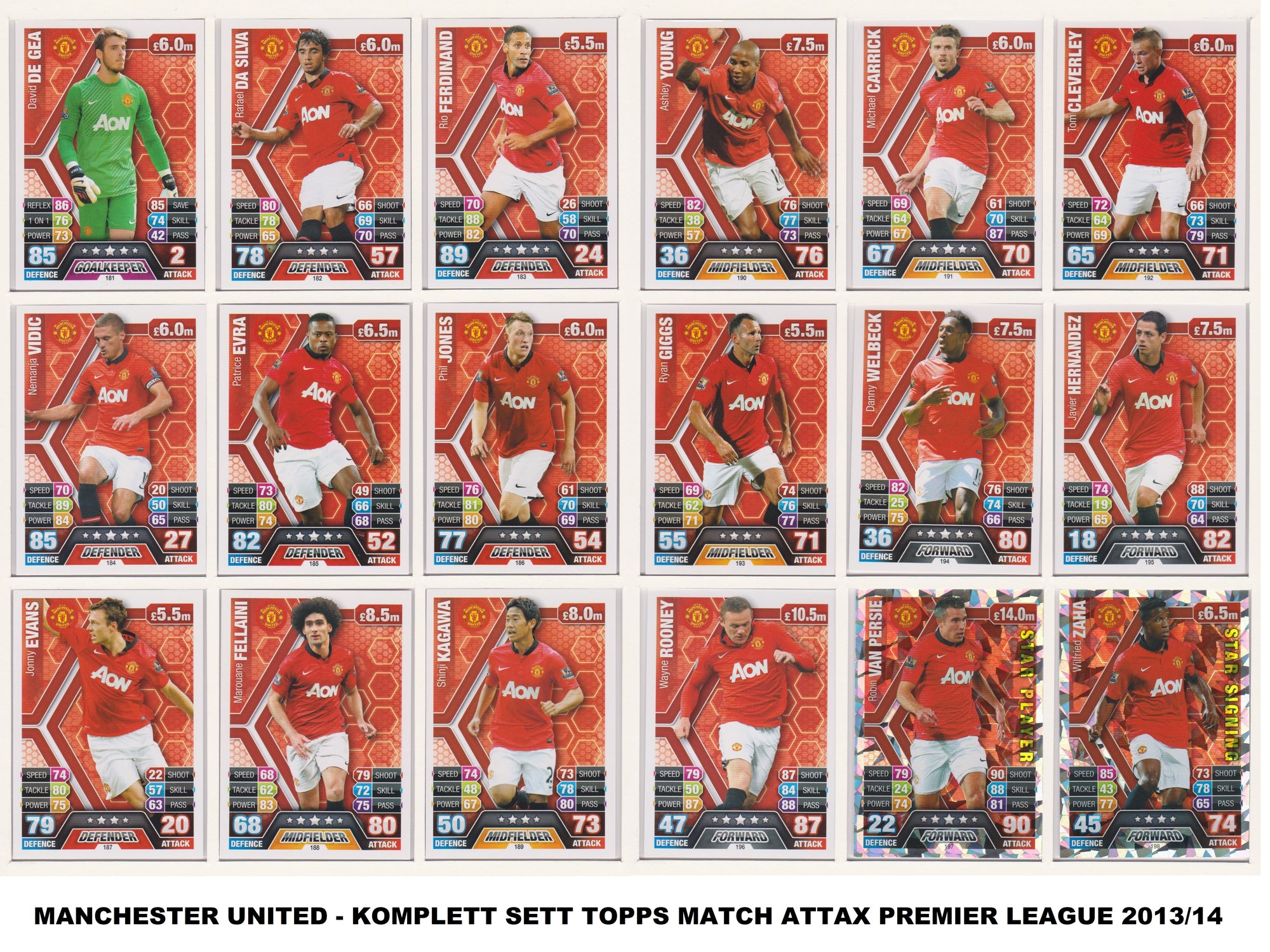 000. MANCHESTER UNITED - KOMPLETT SETT MED TOPPS MATCH ATTAX PREMIER LEAGUE 2013/14