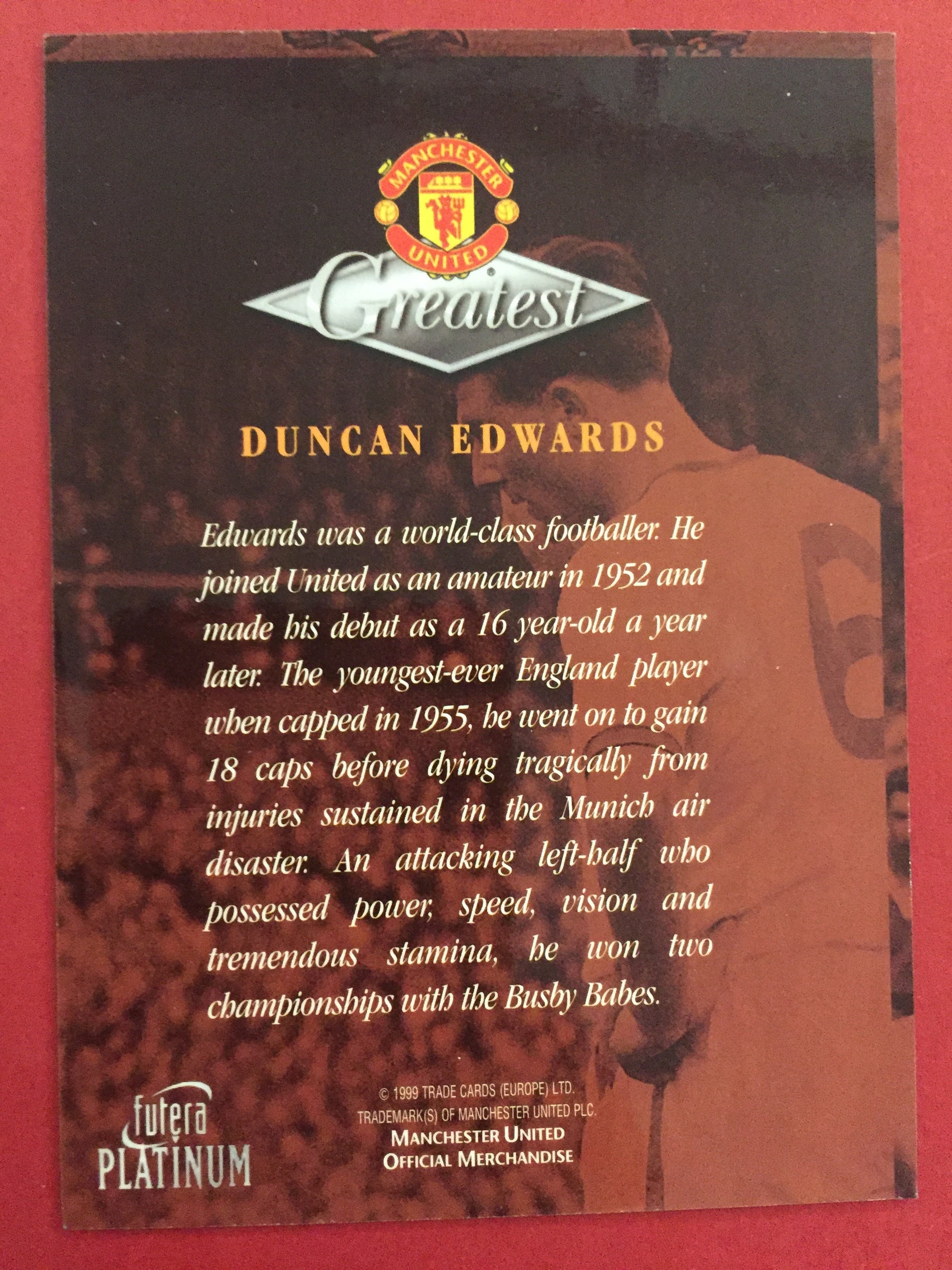 MANCHESTER UNITED - FUTERA PLATINUM "THE GREATEST" - 1999 - KOMPLETT SETT - MISCUT