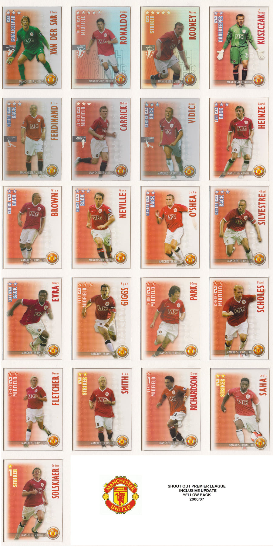 000. MANCHESTER UNITED- KOMPLETT SETT MED SHOOT OUT PREMIER LEAGUE 2006/07 - INCL UPDATE