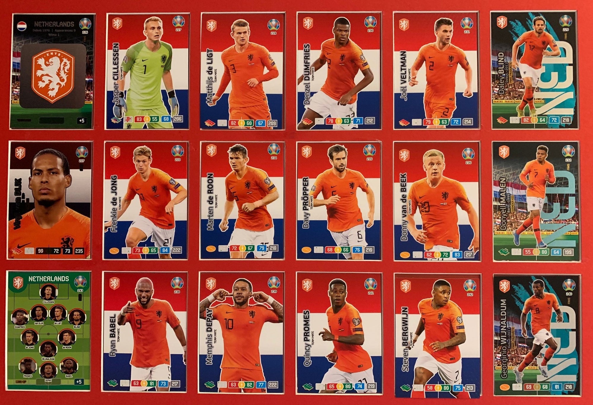000. NETHERLANDS - KOMPLETT SETT MED 18 KORT - PANINI EURO 2020