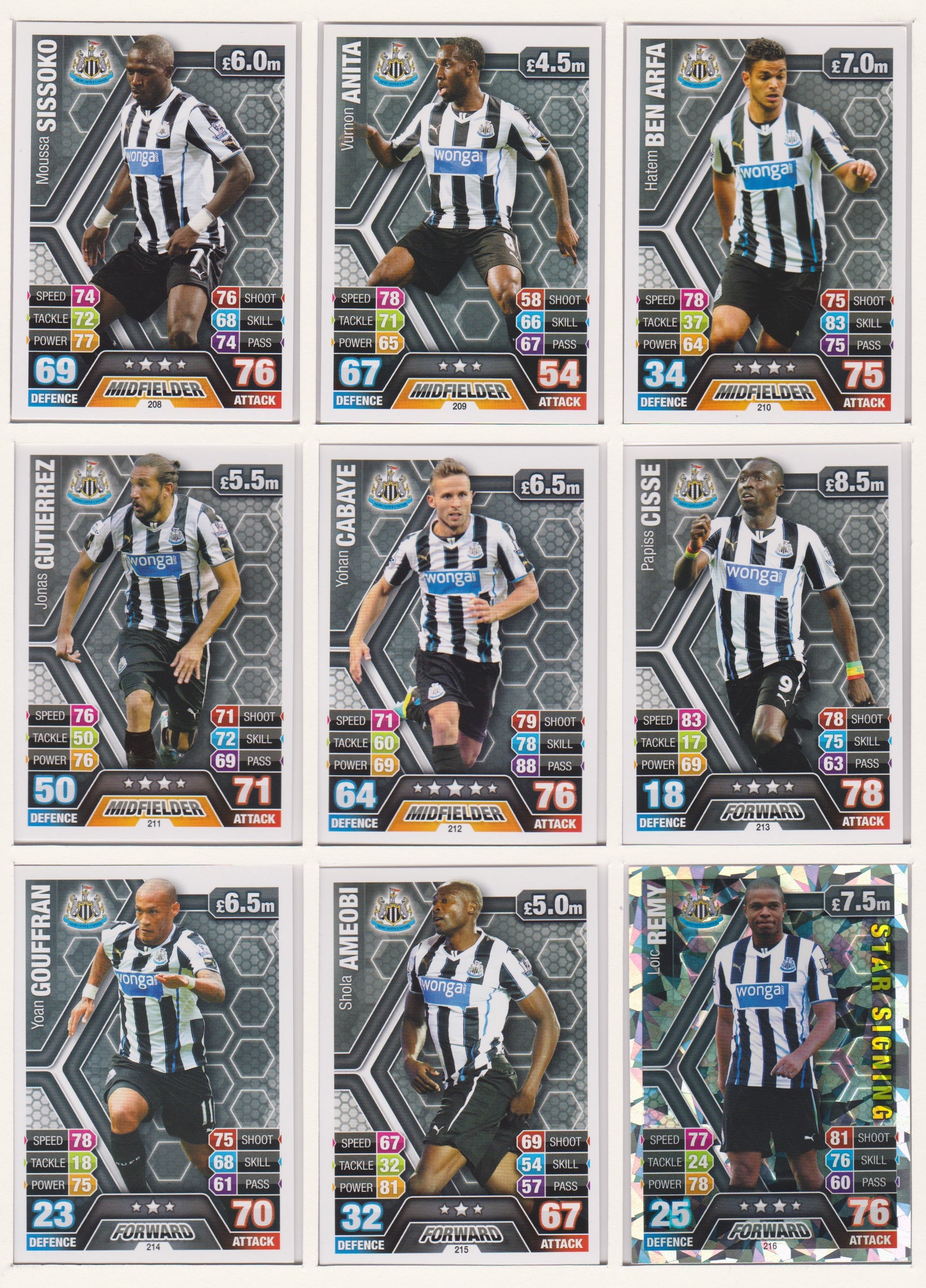 000. NEWCASTLE UNITED - KOMPLETT SETT MED TOPPS MATCH ATTAX PREMIER LEAGUE 2013/14