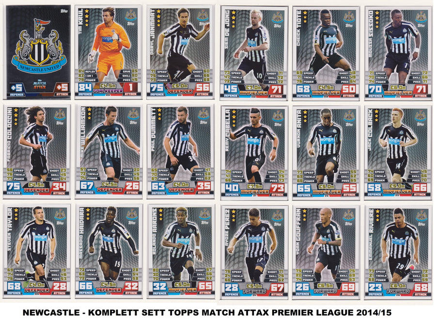 000. NEWCASTLE UNITED - KOMPLETT SETT MED TOPPS MATCH ATTAX PREMIER LEAGUE 2014/15