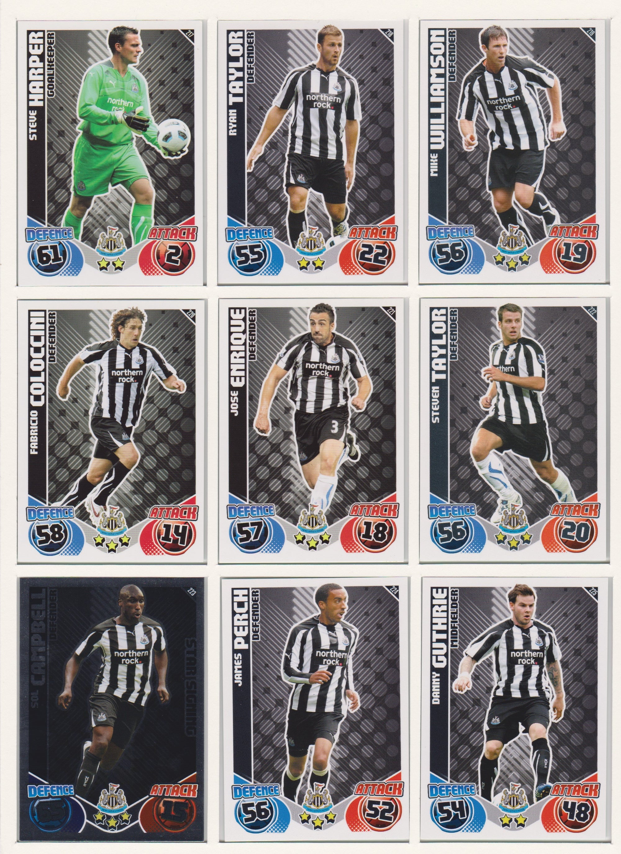 000. NEWCASTLE UNITED - KOMPLETT SETT MED TOPPS MATCH ATTAX PREMIER LEAGUE 2010/11