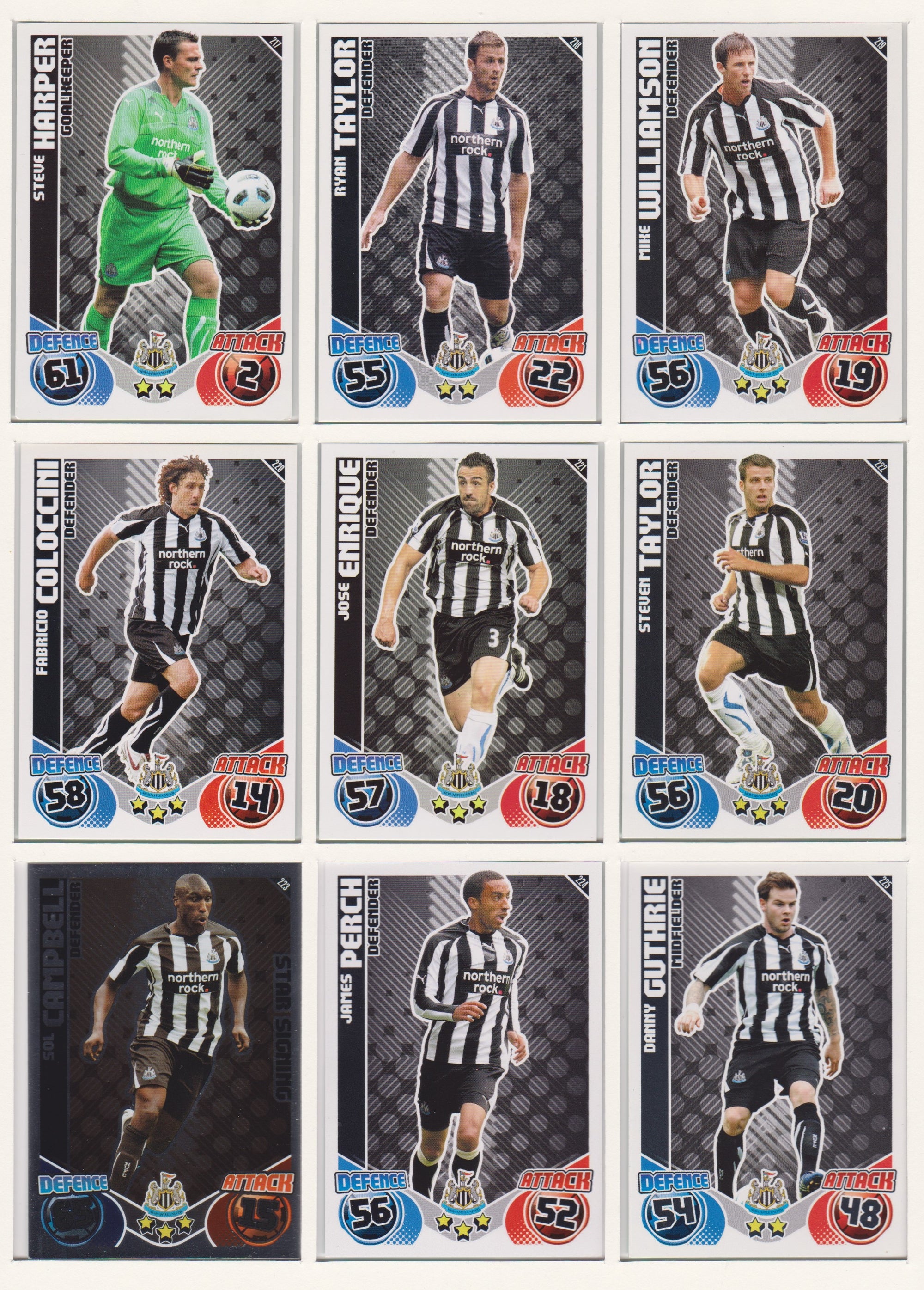 000. NEWCASTLE UNITED  - KOMPLETT SETT MED TOPPS MATCH ATTAX PREMIER LEAGUE 2017/18