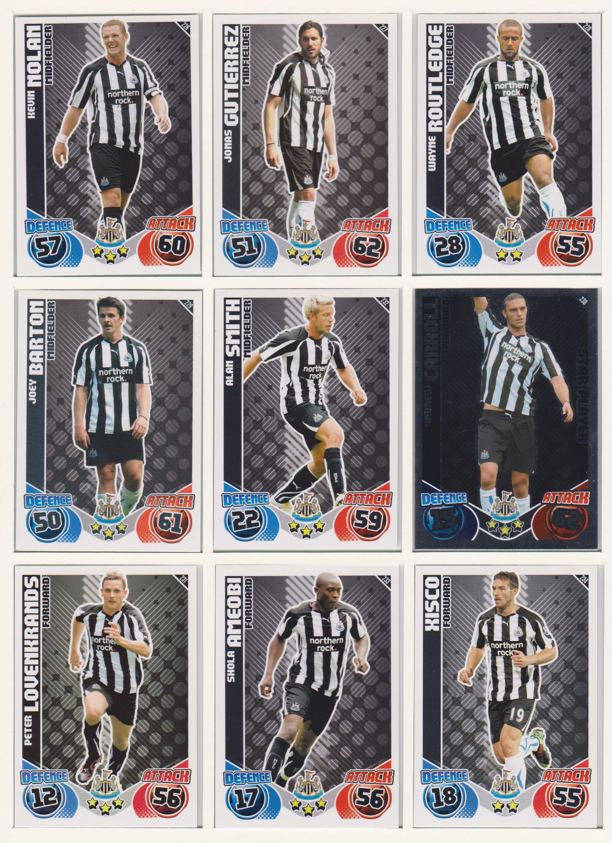 000. NEWCASTLE UNITED - KOMPLETT SETT MED TOPPS MATCH ATTAX PREMIER LEAGUE 2010/11