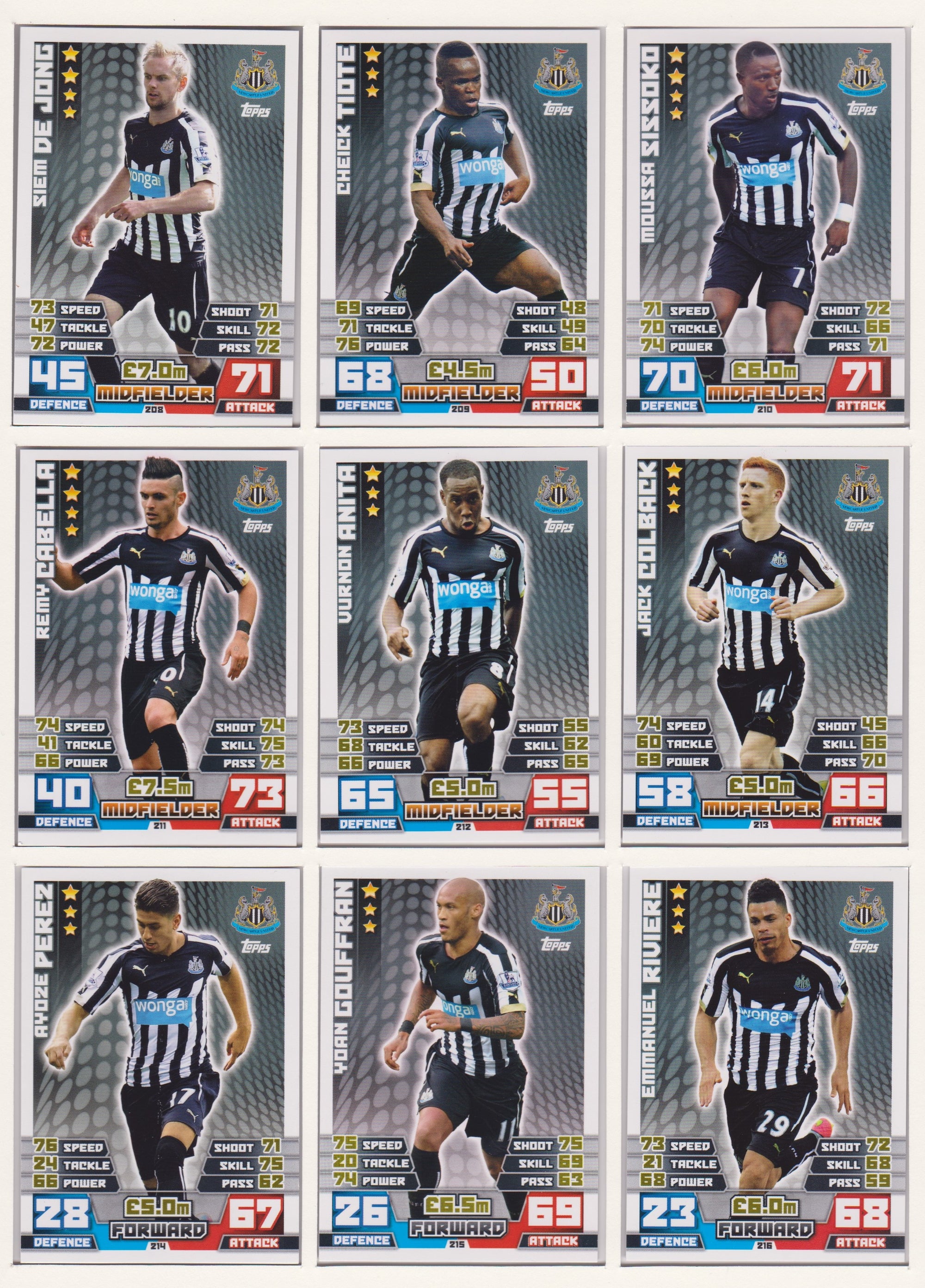 000. NEWCASTLE UNITED - KOMPLETT SETT MED TOPPS MATCH ATTAX PREMIER LEAGUE 2014/15