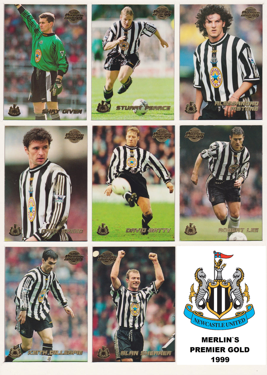 000. NEWCASTLE UNITED - KOMPLETT SETT MED MERLIN`S PREMIER GOLD 1999