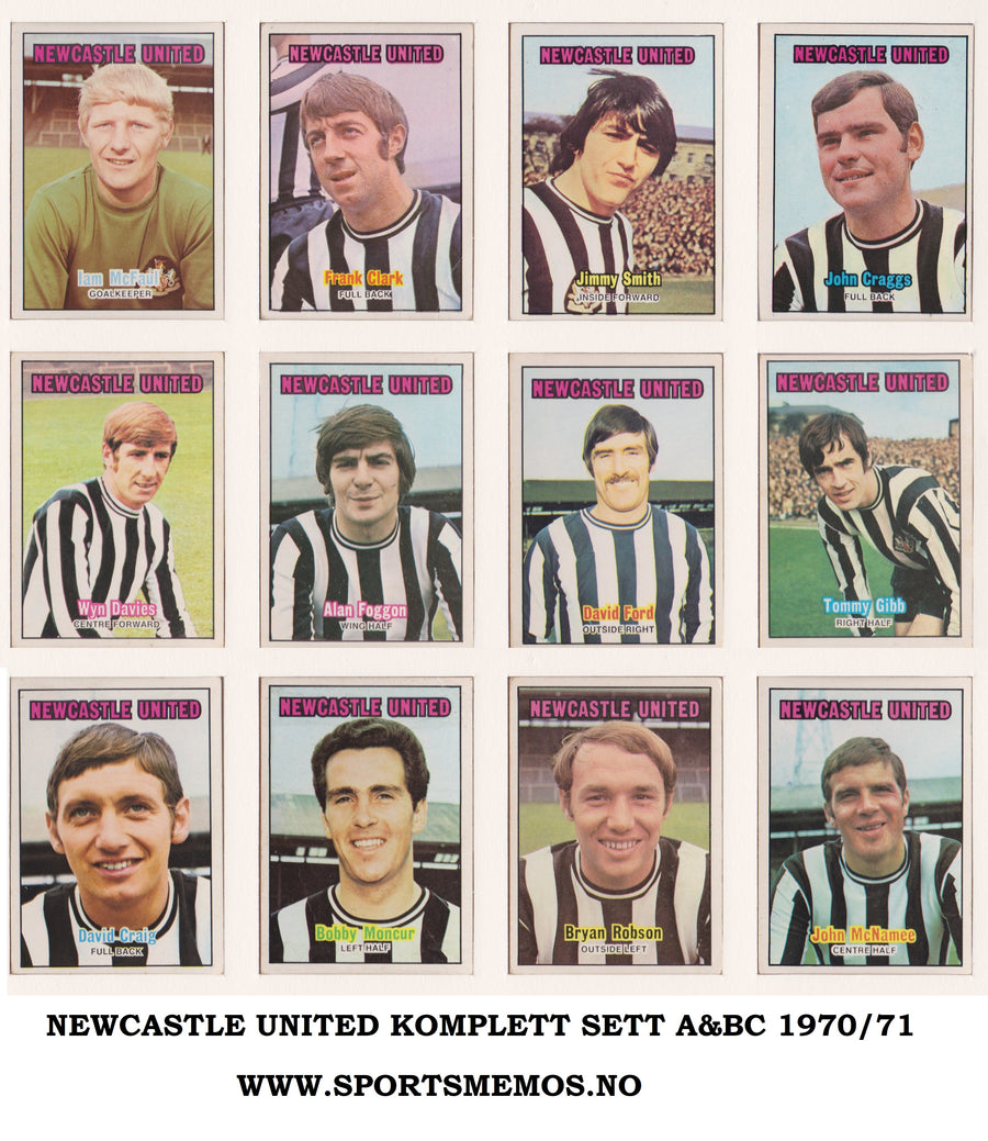 000. NEWCASTLE UNITED - KOMPLETT SETT MED FOTBALLKORT FRA A&BC 1970/71