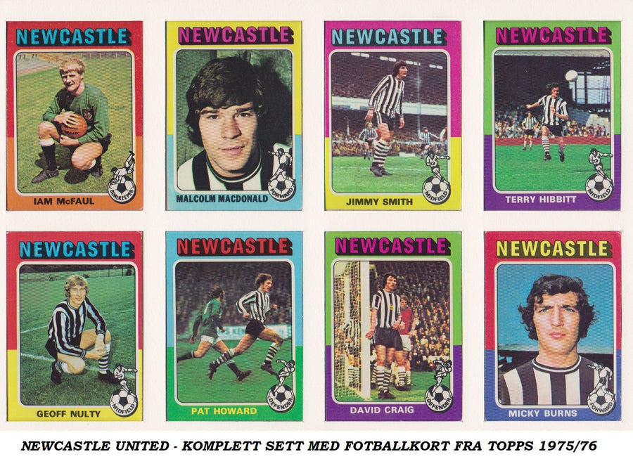 NEWCASTLE UNITED - KOMPLETT SETT MED FOTBALLKORT FRA TOPPS 1975/76