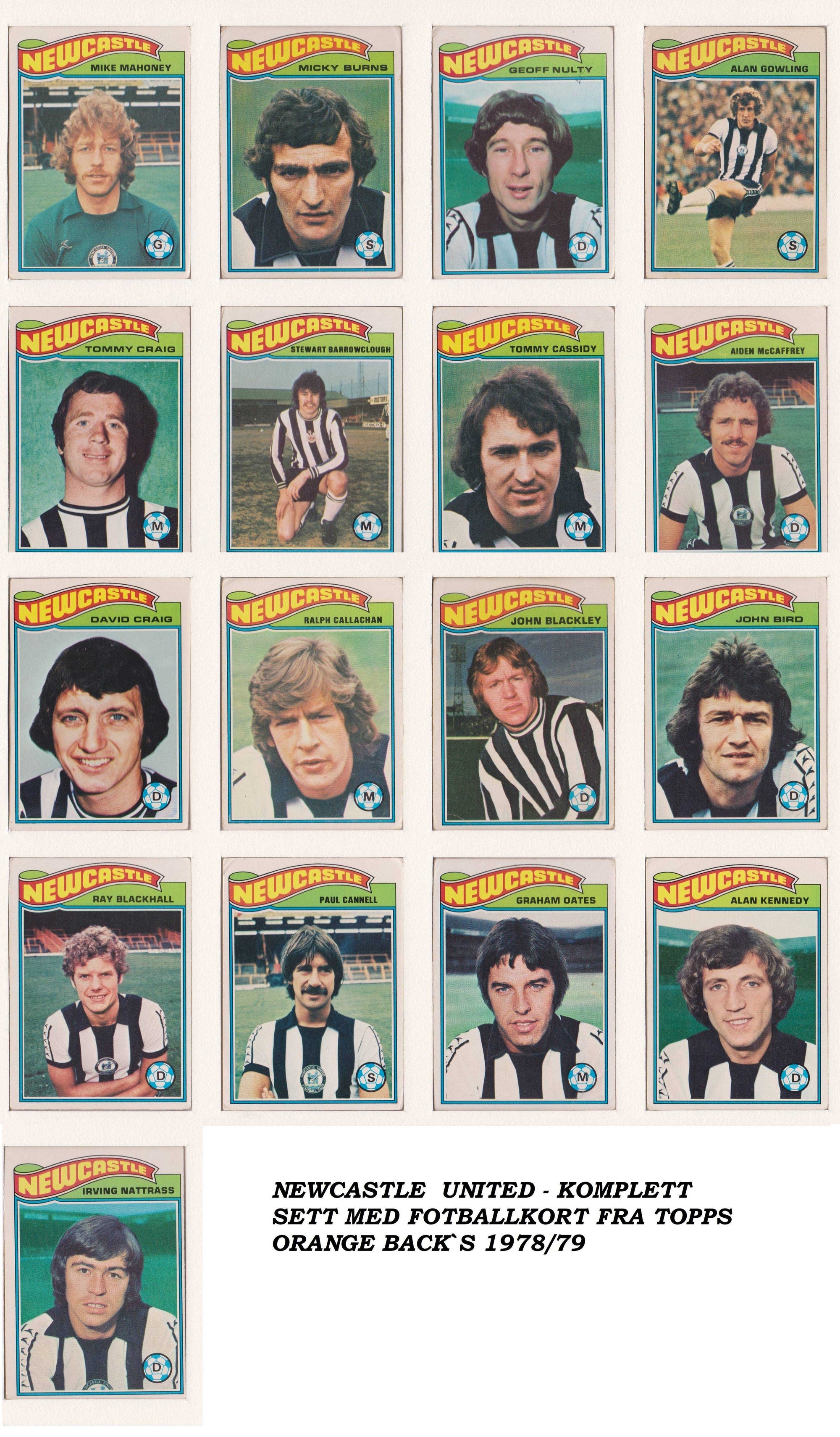 000. NEWCASTLE  UNITED - KOMPLETT SETT MED FOTBALLKORT FRA TOPPS 1978/79