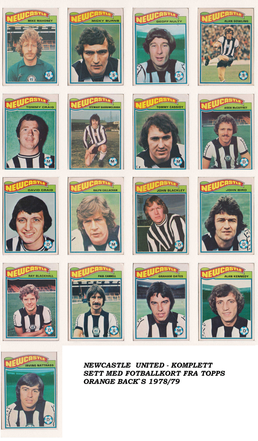 000. NEWCASTLE  UNITED - KOMPLETT SETT MED FOTBALLKORT FRA TOPPS 1978/79