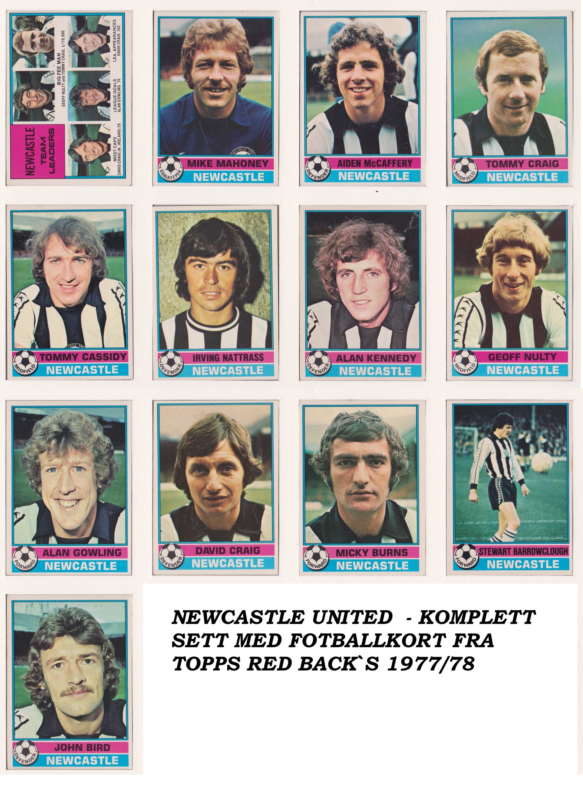 000. NEWCASTLE UNITED  - KOMPLETT SETT MED FOTBALLKORT FRA TOPPS 1977/78