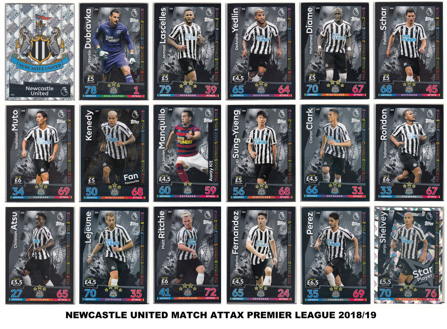 000. NEWCASTLE UNITED - KOMPLETT SETT TOPPS MATCH ATTAX PREMIER LEAGUE 2018/19