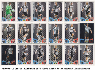 000. NEWCASTLE UNITED - KOMPLETT SETT MED TOPPS MATCH ATTAX PREMIER LEAGUE 2010/11