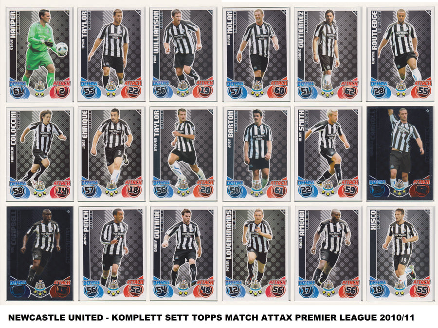 000. NEWCASTLE UNITED - KOMPLETT SETT MED TOPPS MATCH ATTAX PREMIER LEAGUE 2010/11