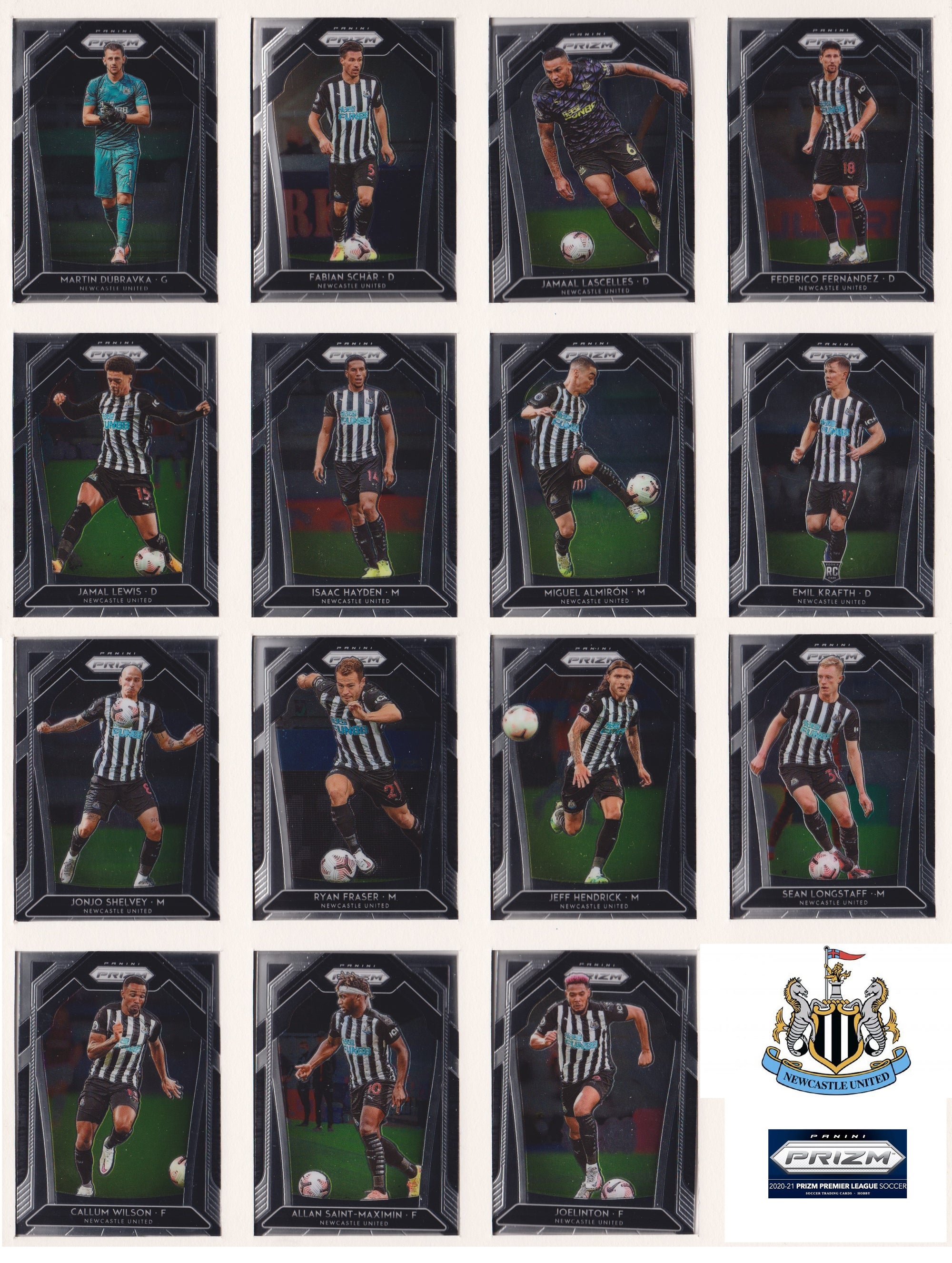 000. NEWCASTLE UNITED  - KOMPLETT SETT MED PANINI PRIZM PREMIER LEAGUE 2020/21