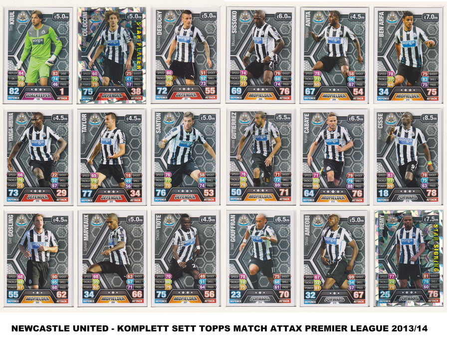 000. NEWCASTLE UNITED - KOMPLETT SETT MED TOPPS MATCH ATTAX PREMIER LEAGUE 2013/14