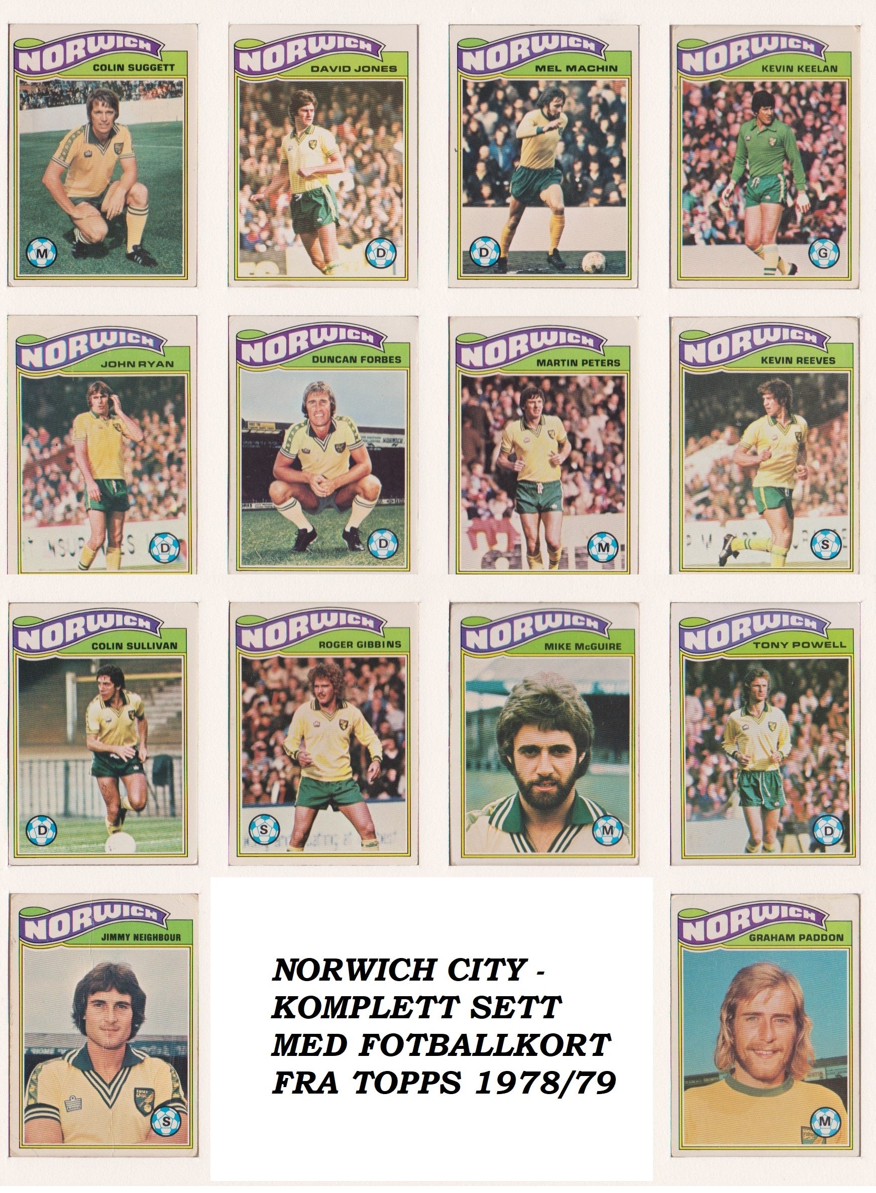 000. NORWICH - KOMPLETT SETT MED FOTBALLKORT FRA TOPPS 1978/79
